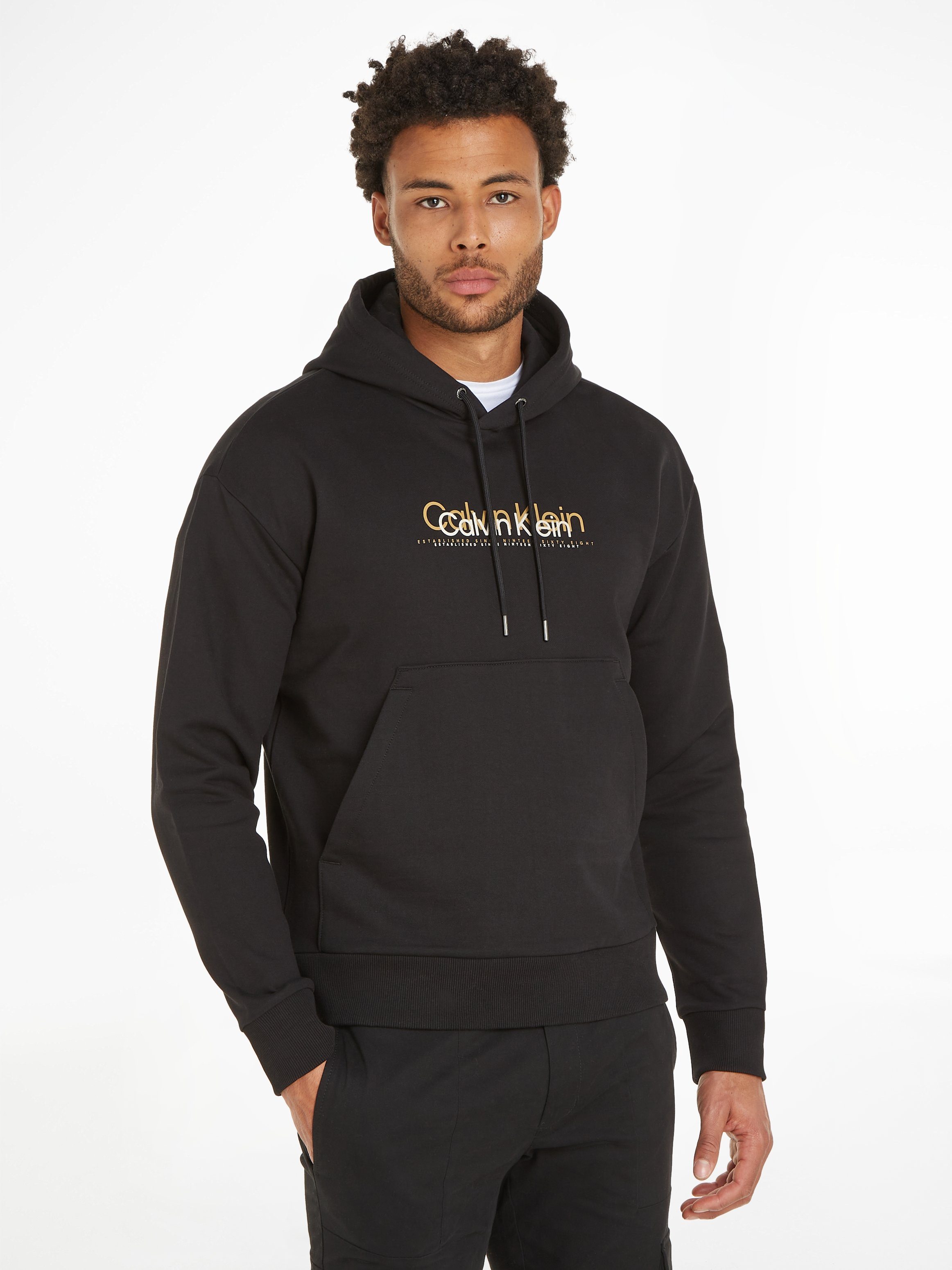 Calvin Klein Kapuzensweatshirt DOUBLE FLOCK LOGO HOODIE mit Markenlabel Ck Black