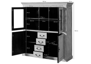 Massivmoebel24 Highboard Mango / Akazie 150x45x160 weiß gewachst CASTLE-ANTIK #105