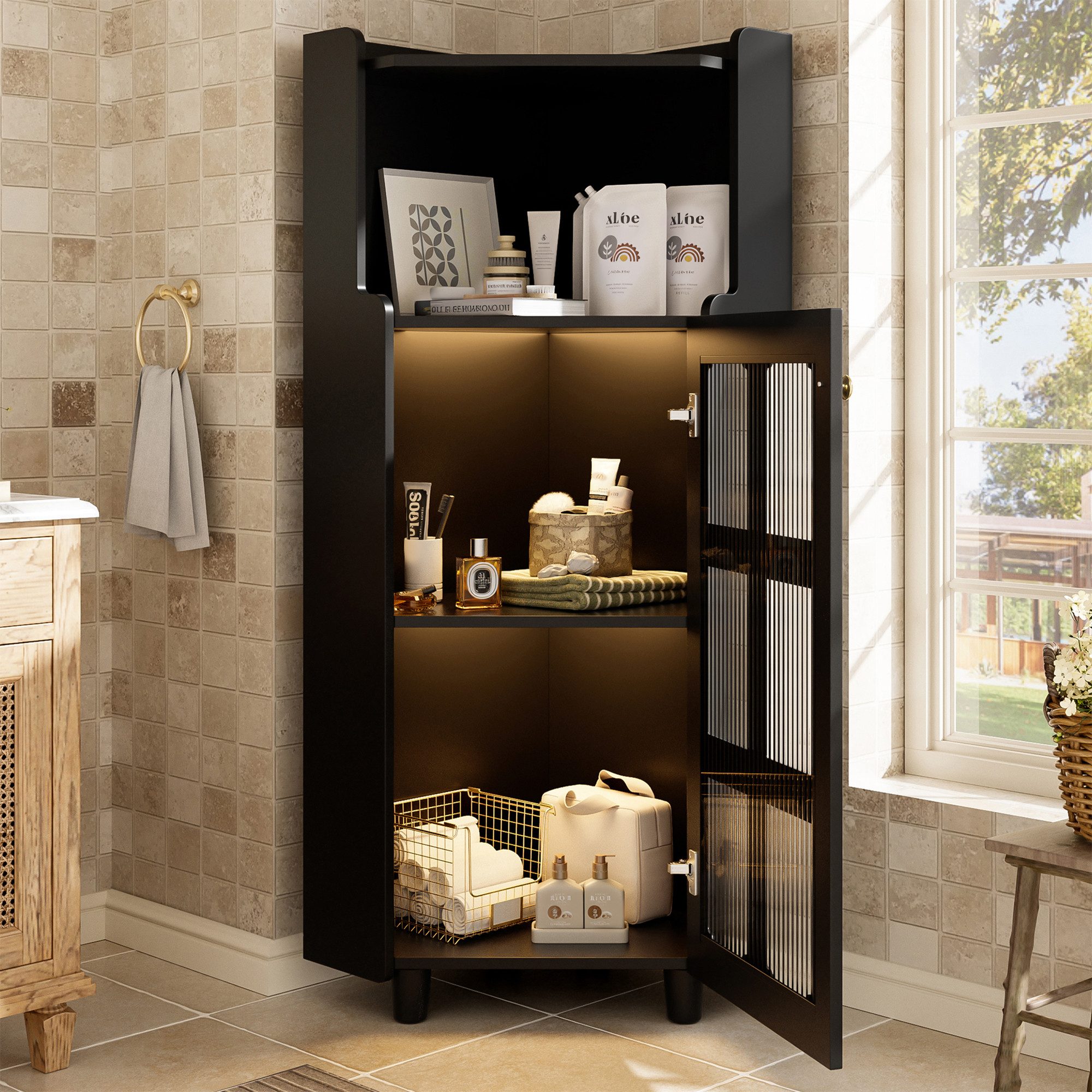 Flieks Eckschrank mit LED-Beleuchtung und Glastüren (1-St., B63,5x45x45xH12 günstig online kaufen