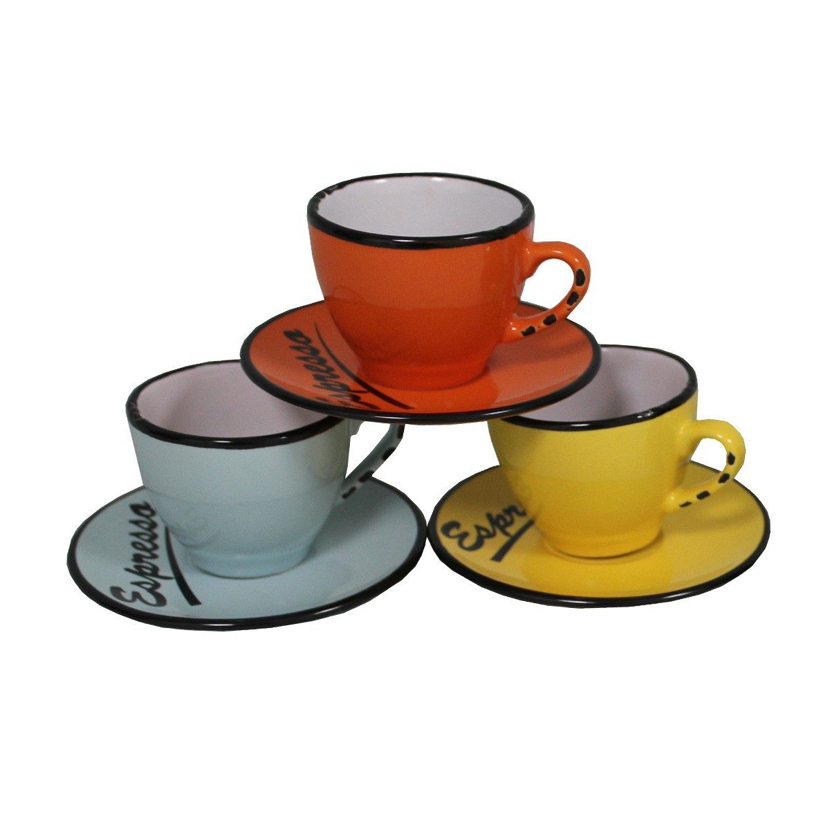 AnticLine Tasse 6er Set Farbige Espressotassen mit Unterteller Mokkatassen Antic, Steingut