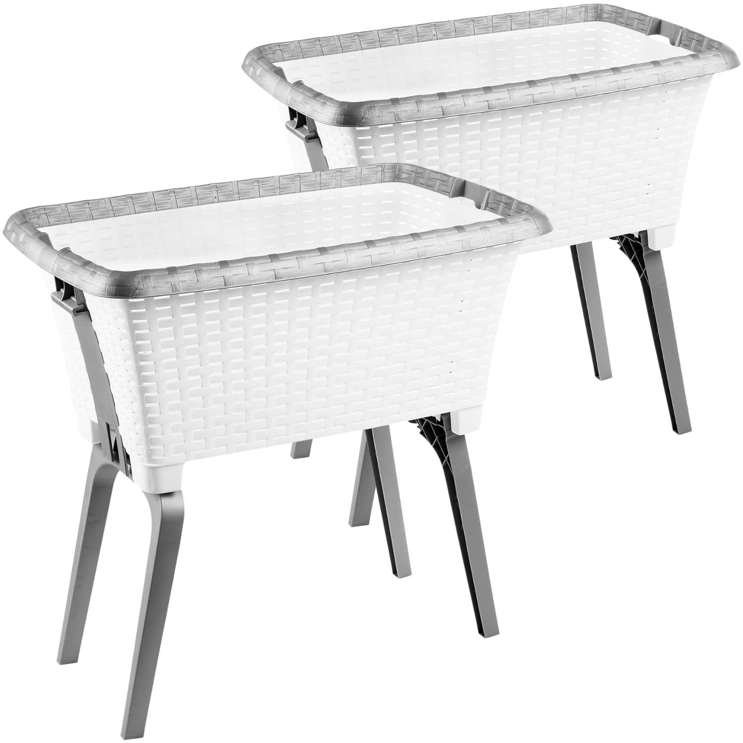 Centi Wäschewanne Erhöhter Wäschekorb in Rattan-Optik, weiß, stabil (2er-Set), Waschschüssel mit Griffen