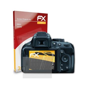 atFoliX Schutzfolie für Nikon D5200, (3 Folien), Entspiegelnd und stoßdämpfend