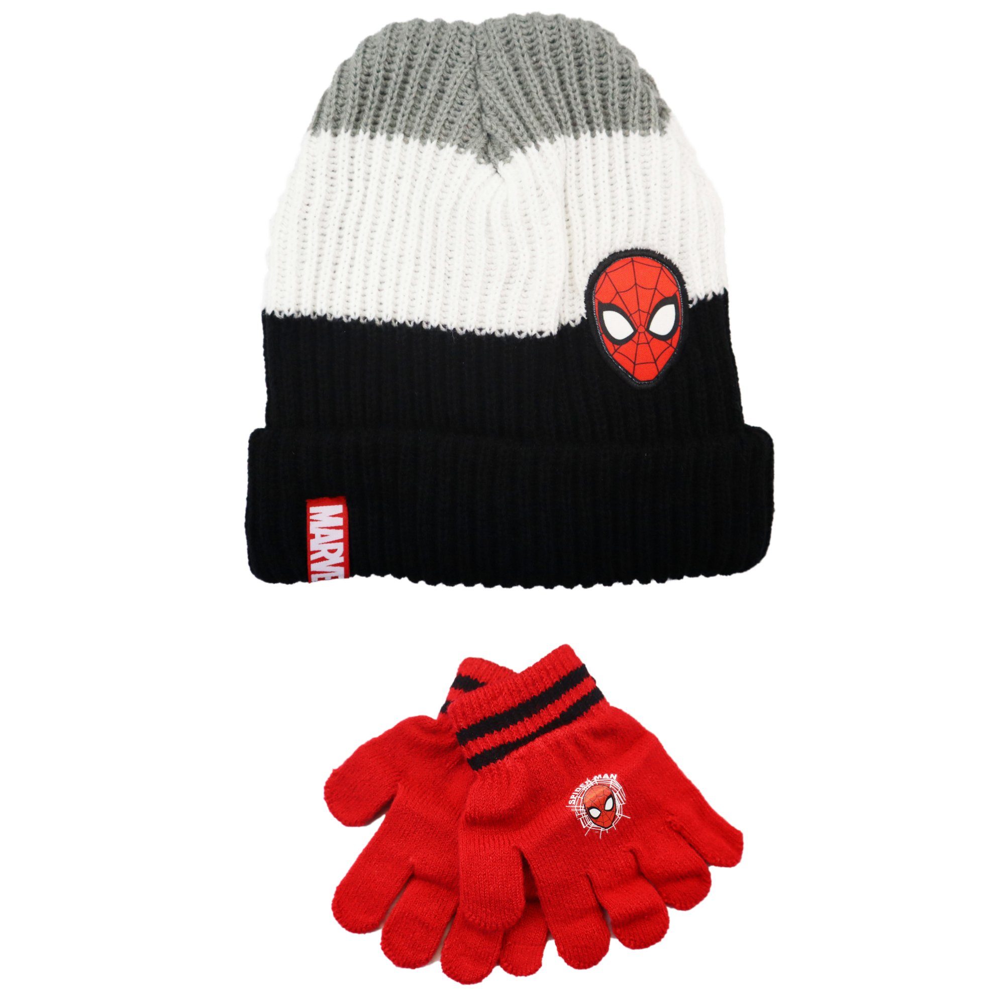 MARVEL Schlupfmütze Marvel Spiderman Kinder Jungen Winter Set Mütze plus Handschuhe Gr. 52 bis 54