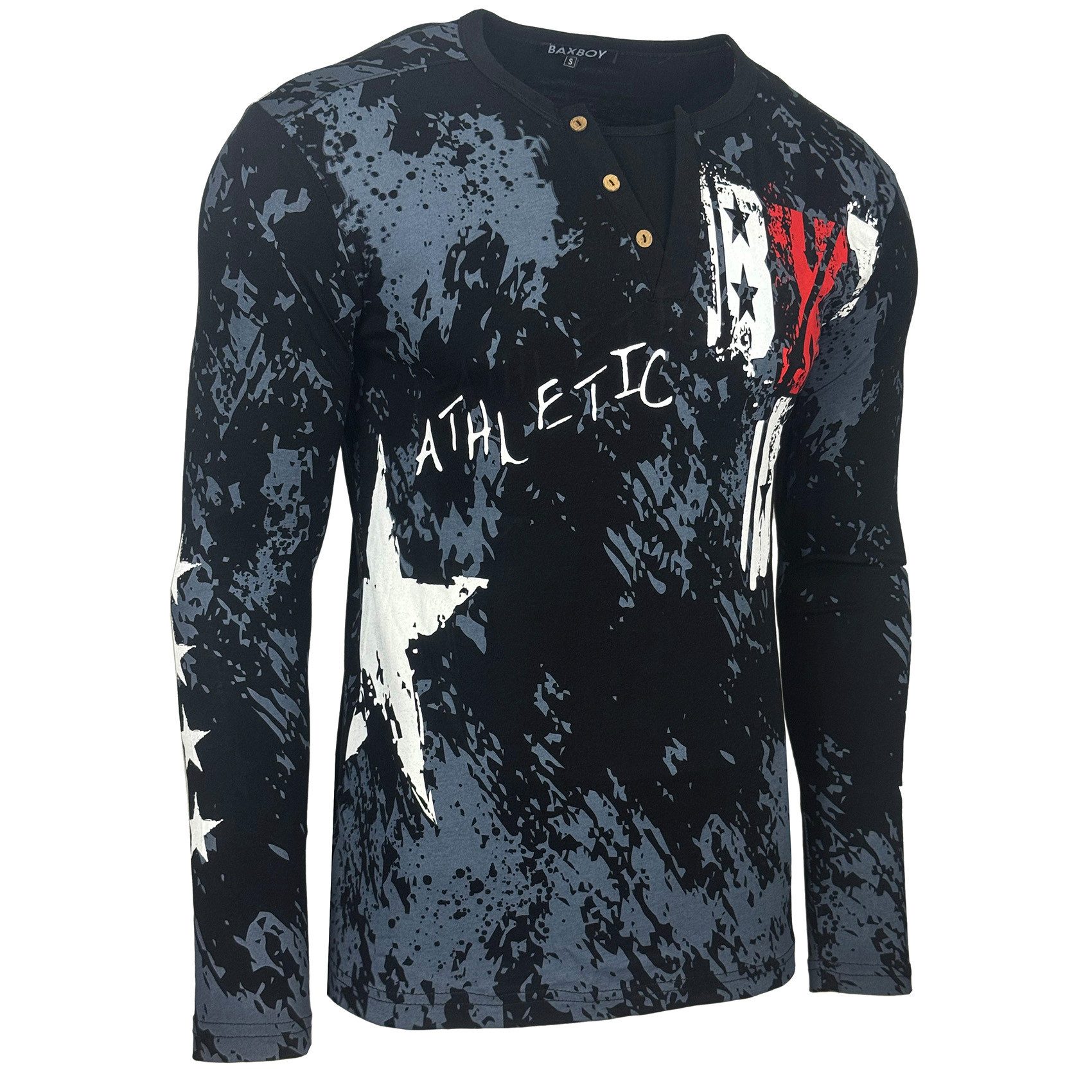 Baxboy Longshirt Langarmshirt mit trendigem All-Over Logo-Print mit Knopfleiste B-702 – Bild 3 von 5