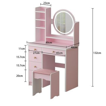 FUFU&GAGA Schminktisch Frisiertisch mit Beleuchtung und Hocker H 132CM