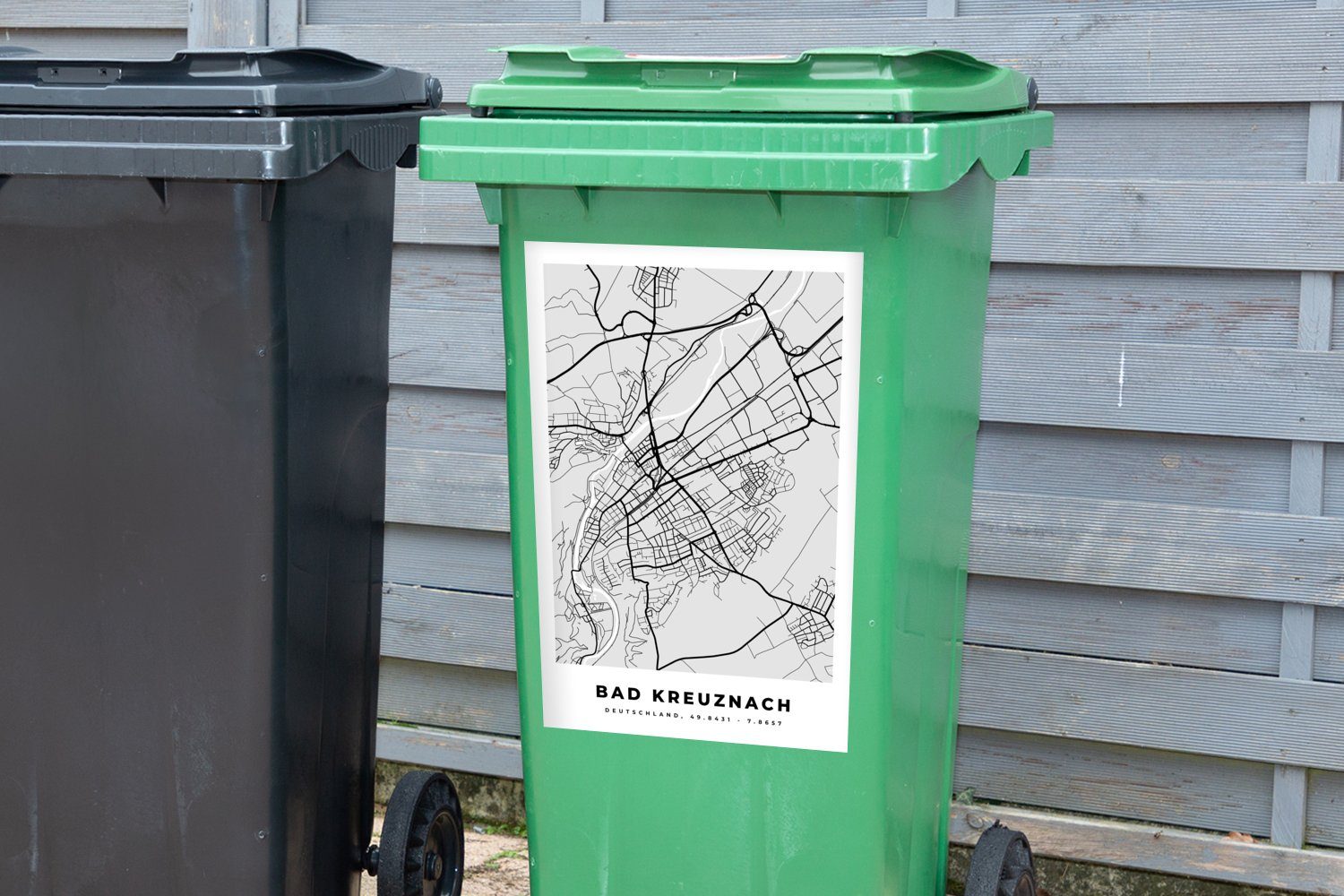 Sticker, Deutschland Mülltonne, - St), - Bad Abfalbehälter Karte Wandsticker Stadtplan - (1 MuchoWow Kreuznach Container, Mülleimer-aufkleber,