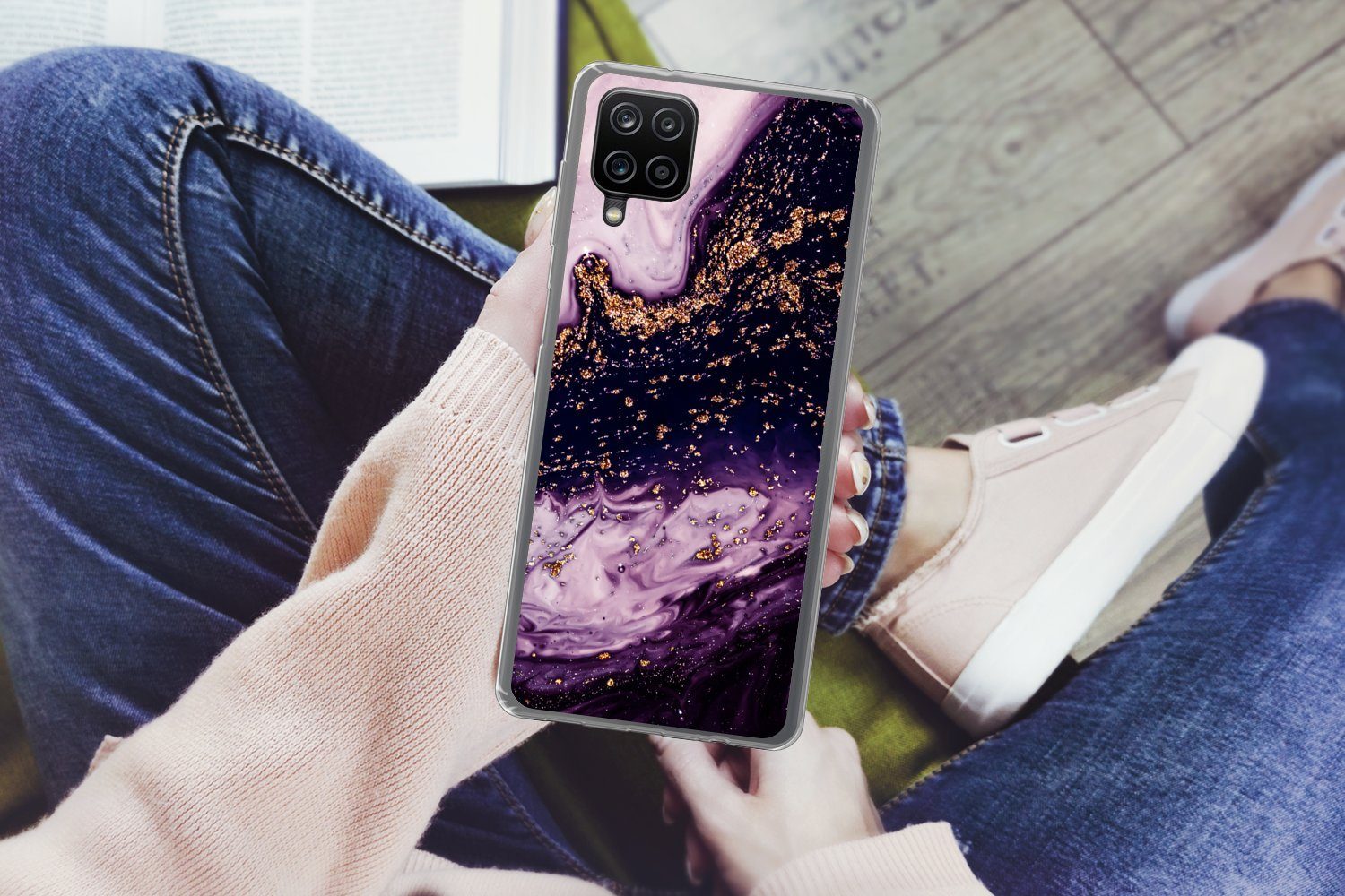 MuchoWow Handyhülle für Samsung Galaxy A12 Marmor - Gold - Naturstein, Smartphone-Bumper, Print, Handy Schutzhülle Dünn