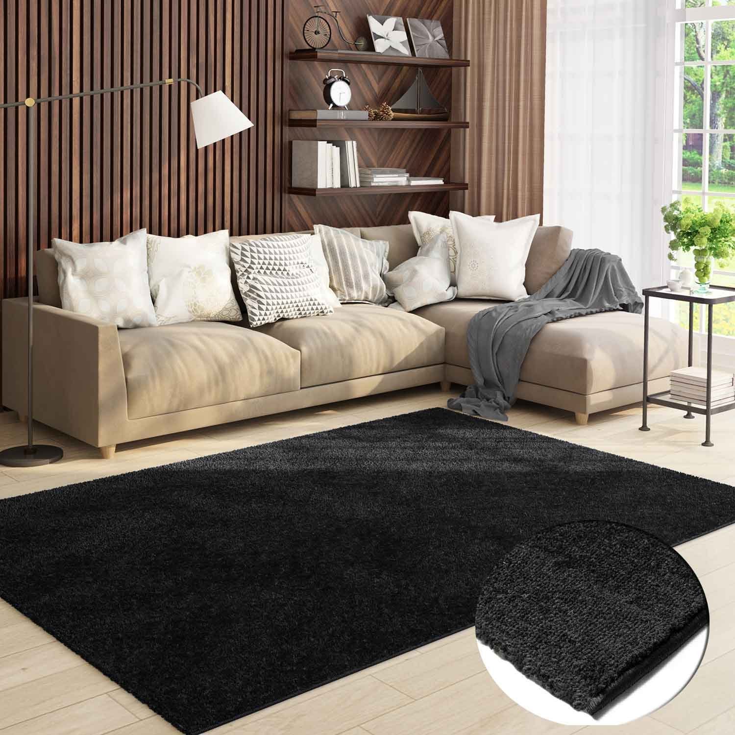 Extra Rechteckig, Wohnzimmer, Schwarz Vimoda, Höhe: gewebt, Modern, Einfarbig, mm, 8 Farben Teppich Weich, Größen Kurzflor Versch.