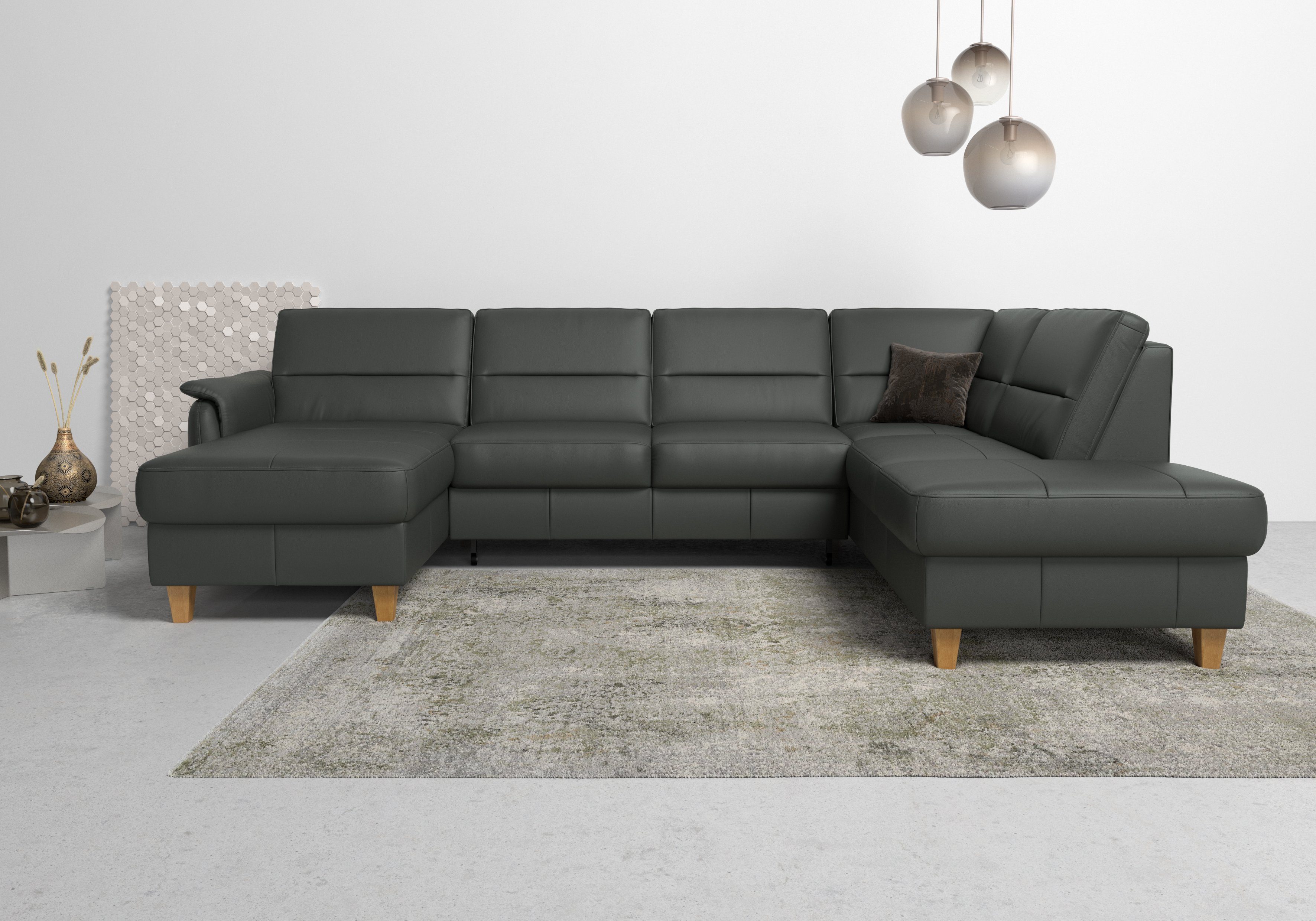 Home affaire Wohnlandschaft Palmera U-Form, B: 308 cm, optional Bettfunktion & Bettkasten, Federkern