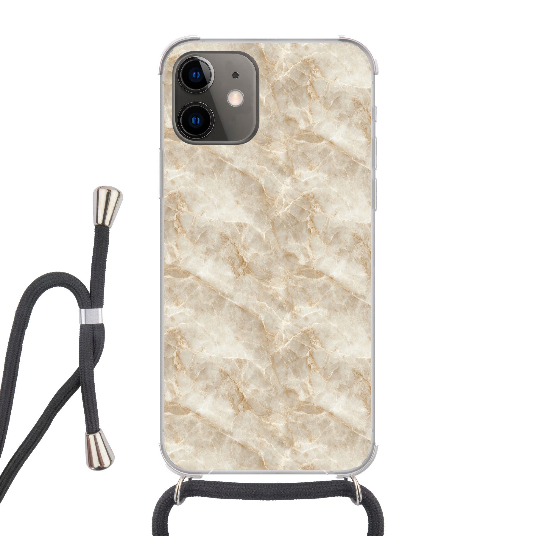 MuchoWow Handyhülle für Apple iPhone 11 Hellbeige - Onyx - Dezent, Tragbare Handyhüllen mit Kette zum umhängen, Handykette Handyband