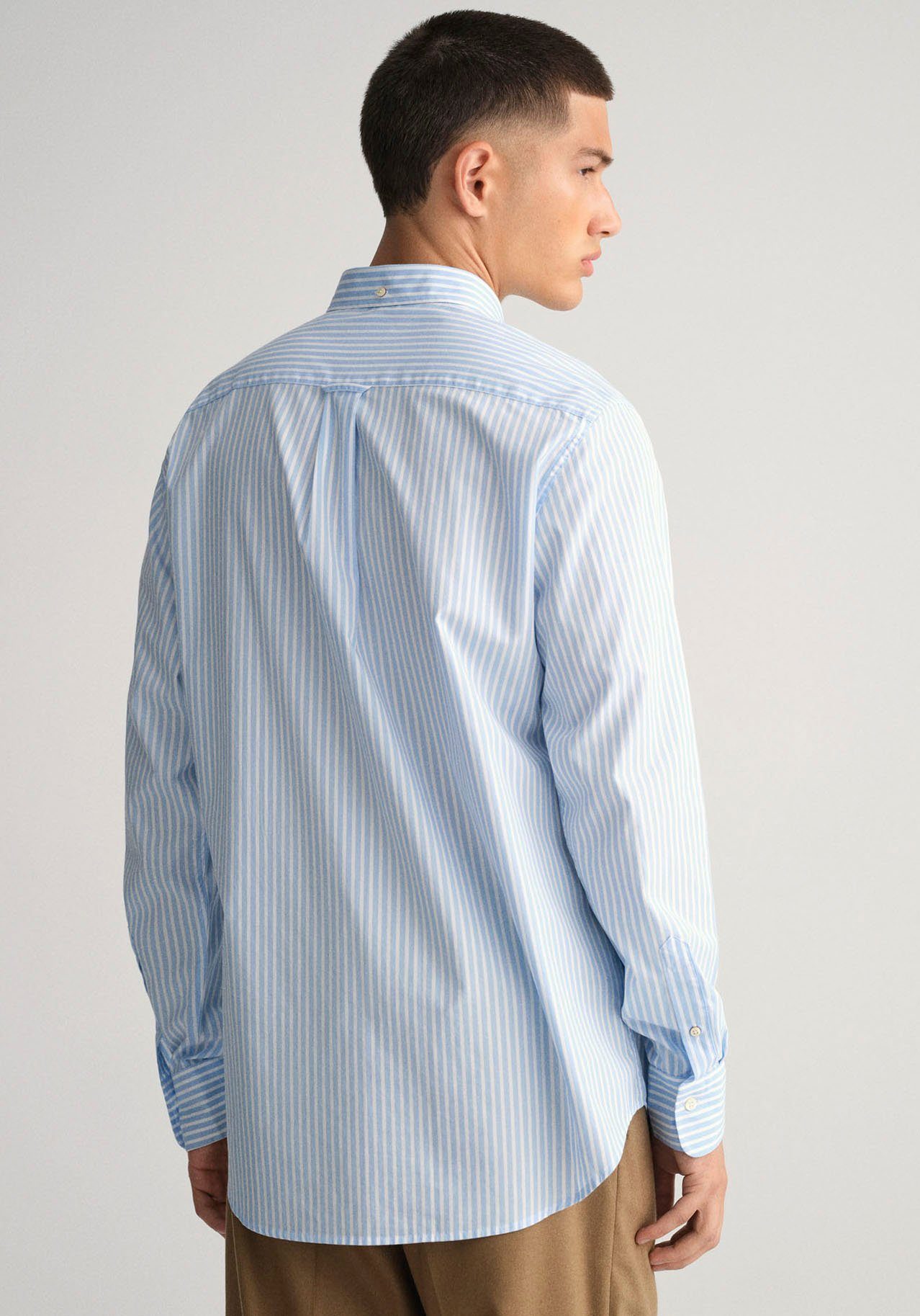 Gant Langarmhemd THE REG STRIPE Brust auf mit der blue capri Logostickerei BROADCLOTH