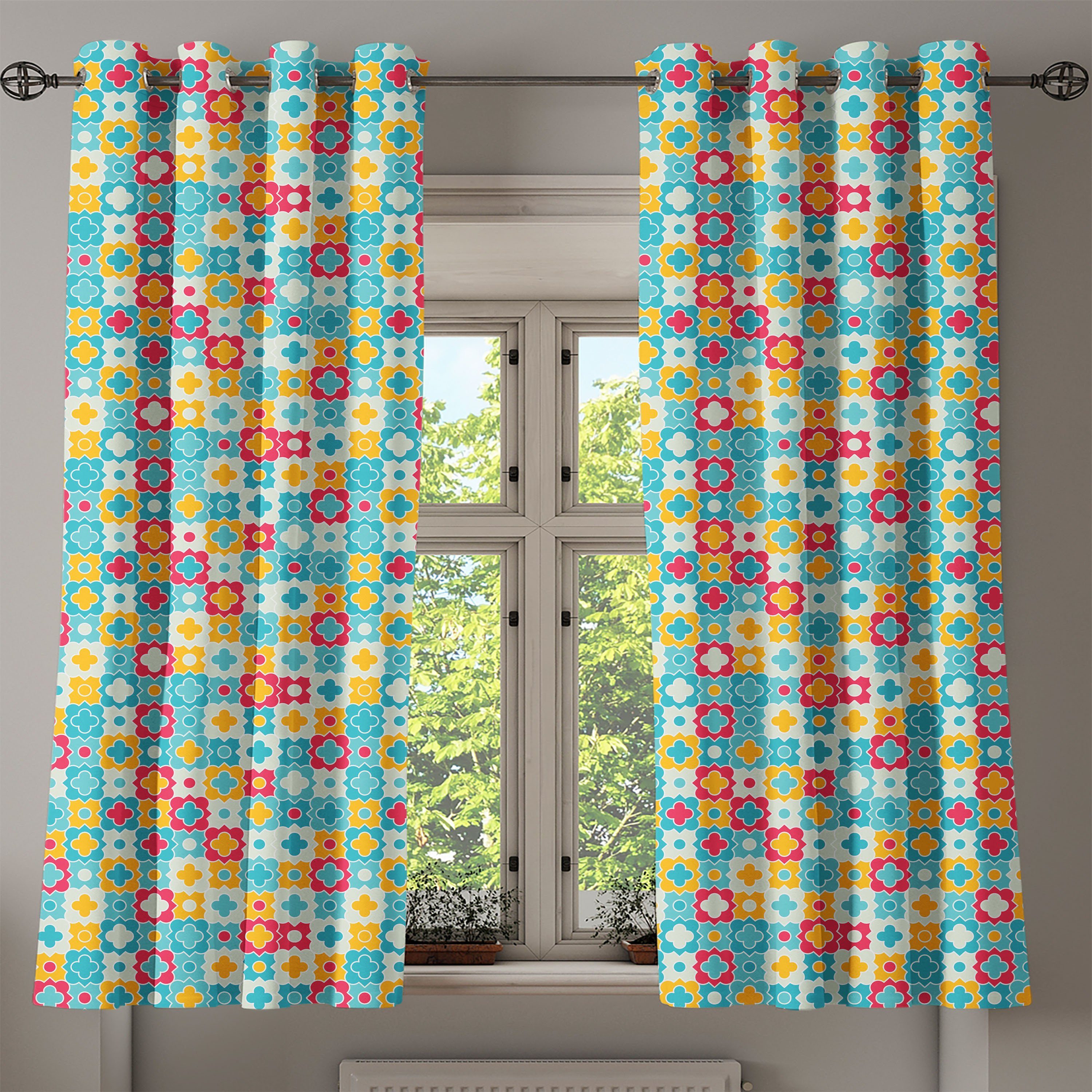 Gardine Dekorative 2-Panel-Fenstervorhänge für Schlafzimmer Ki Wohnzimmer, Clover Vivid Abakuhaus, Blumen
