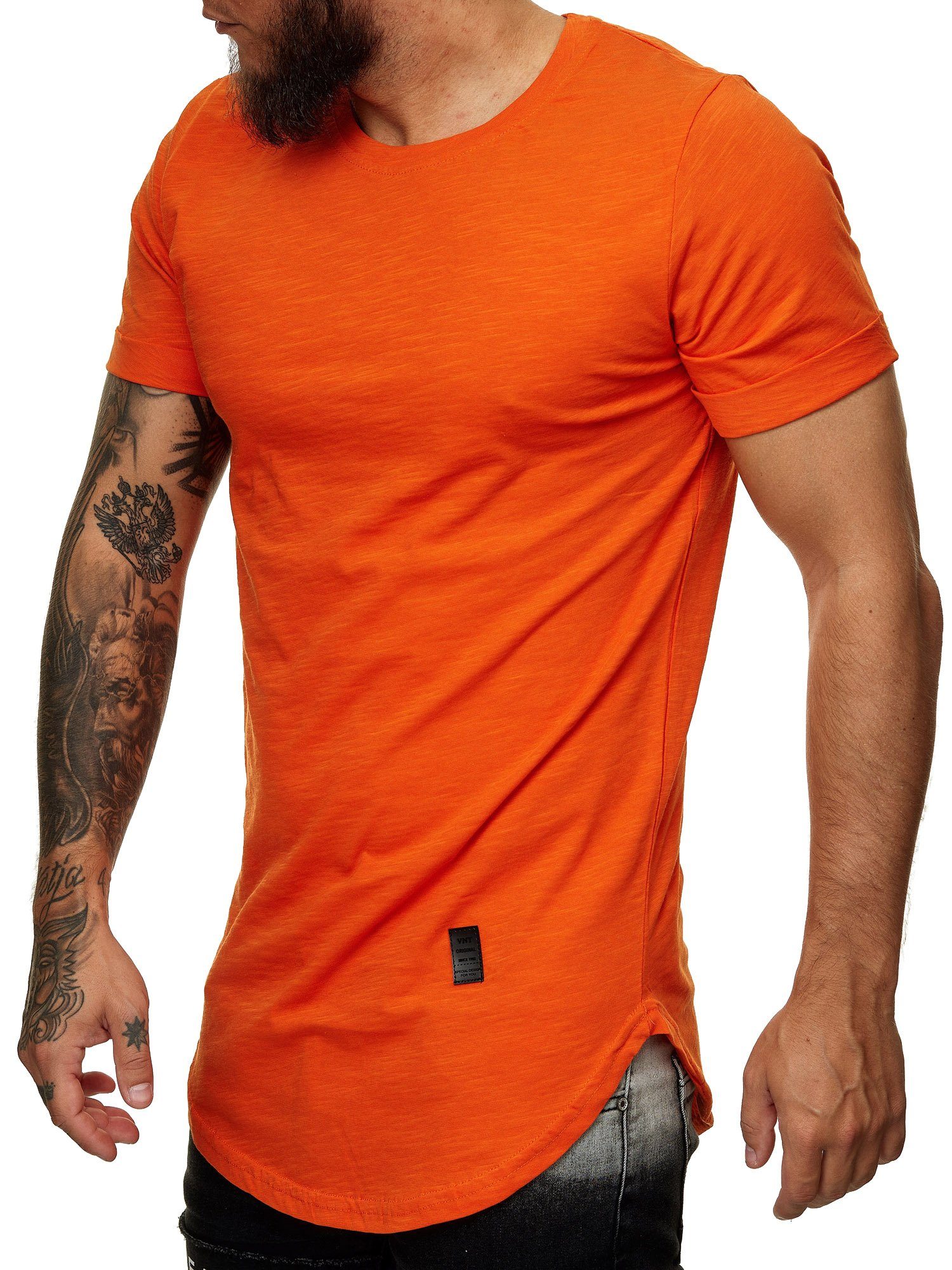 Code47 T-Shirt Oversize Herren Vintage T-Shirt Basic Shirt Round Neck Zipper Shirt (1-tlg) Orange