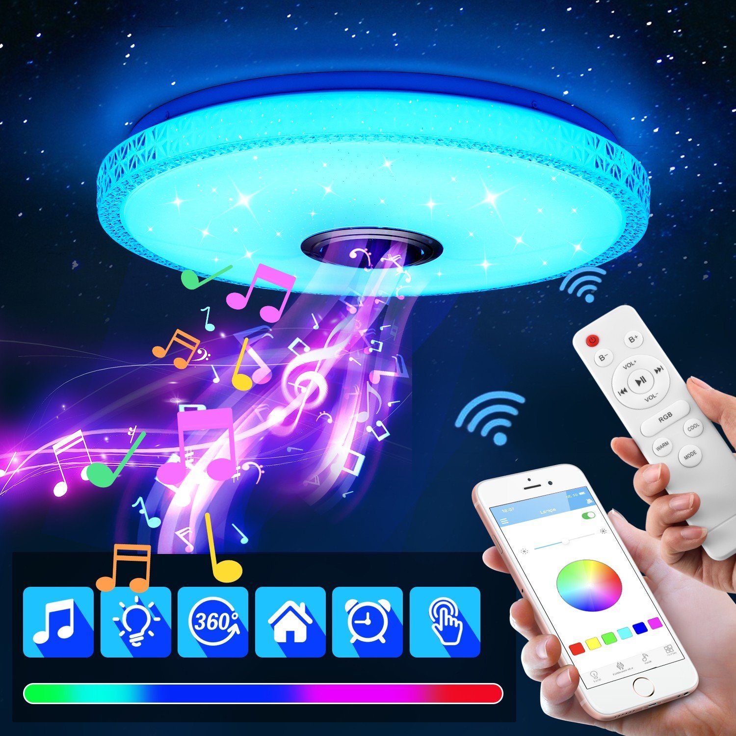 LETGOSPT Deckenleuchte LED Deckenlampe RGB Bluetooth günstig online kaufen