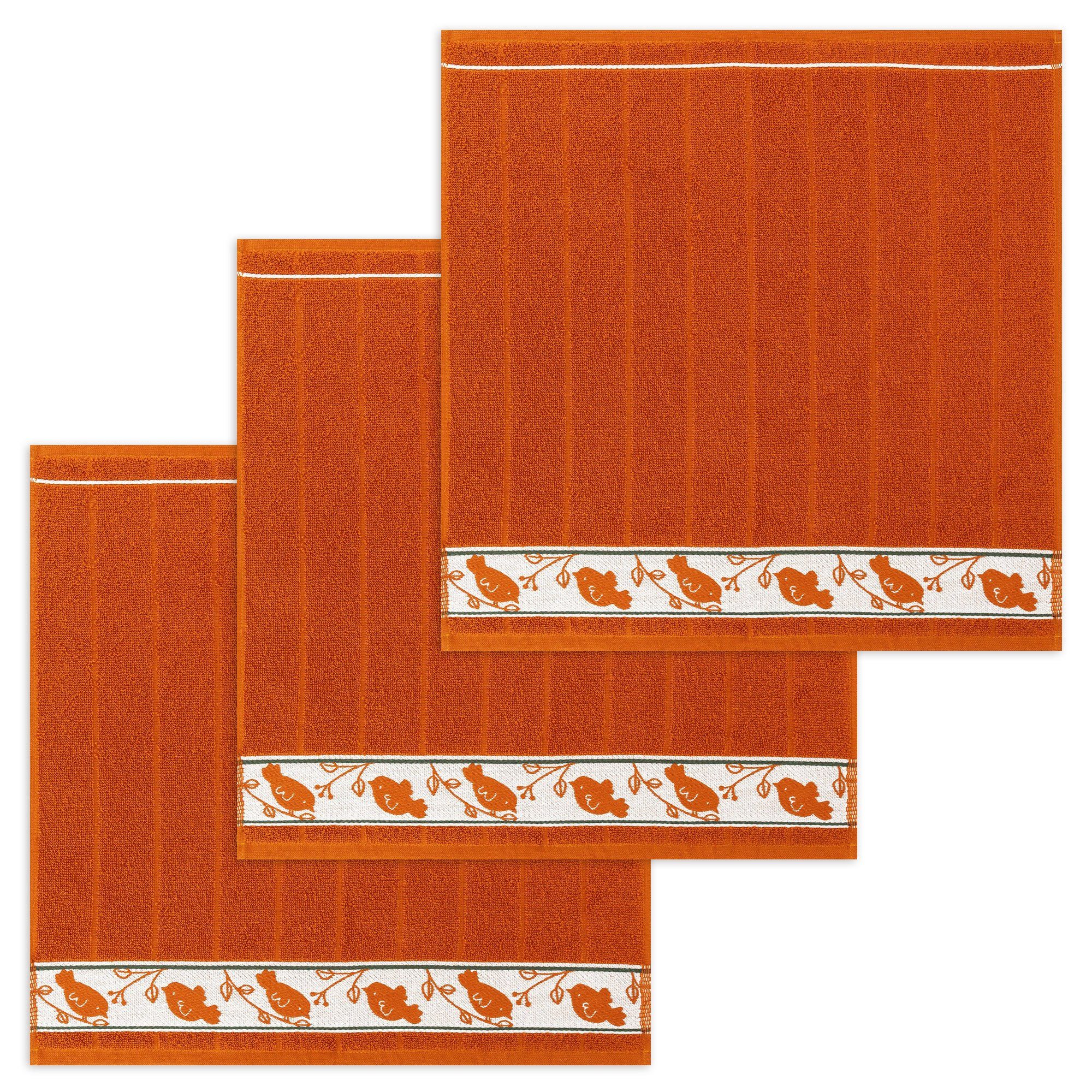 Kracht Geschirrtuch Piepmatz, (Set, 3-tlg., Set), 3er Pack Frottee Küchenhandtücher (3 Stück) ca.50x50cm Baumwolle Orange