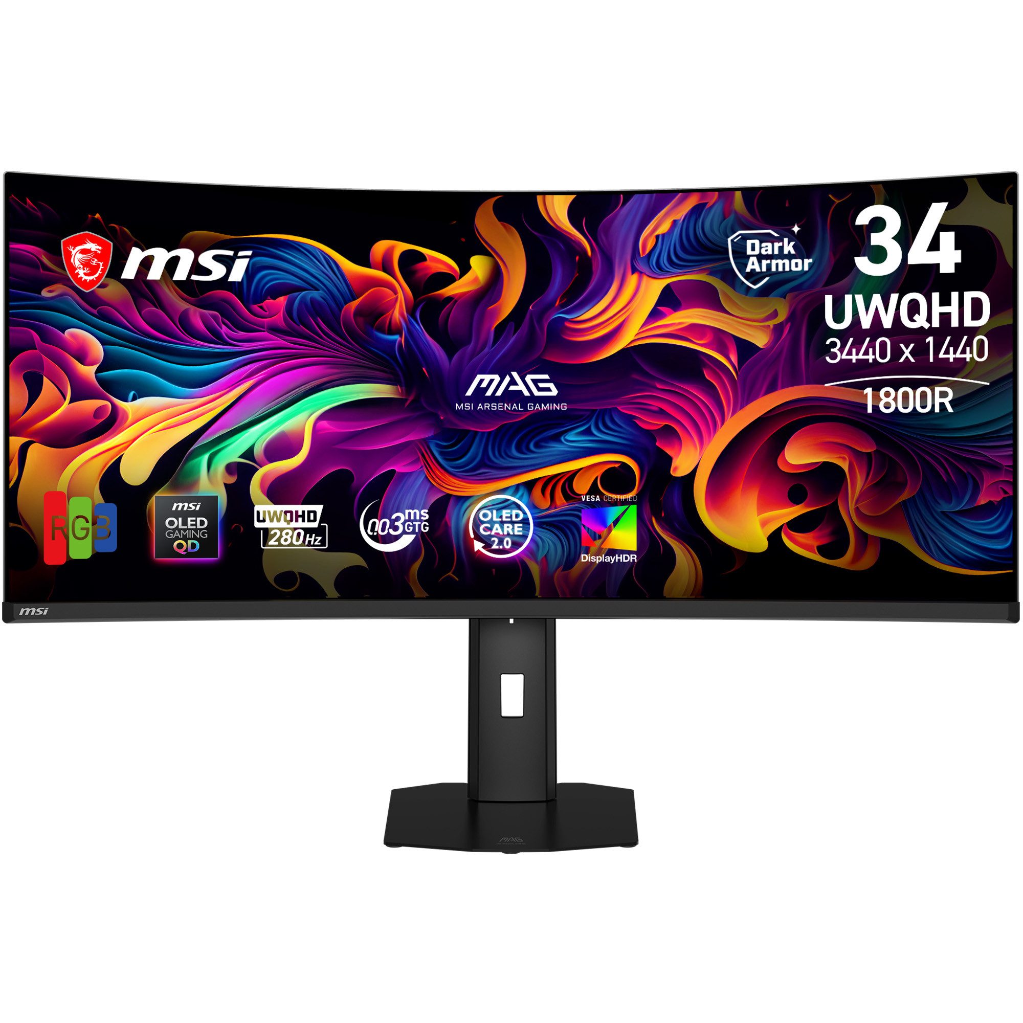 MSI MAG 341CQPDE QD-OLED X28 OLED-Monitor (86,8 cm/34 ", 3440 x 1440 px, UWQHD, 0,03 ms Reaktionszeit, 280 Hz, QD-OLED, neig-, schwenk-, höhenverstellbar)