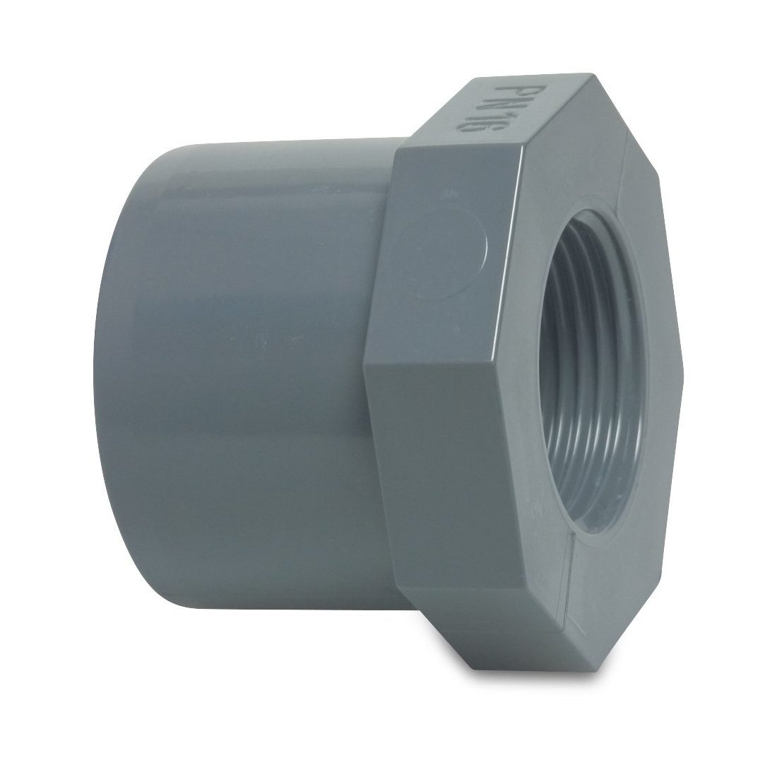 Mega Group Gewindefitting Reduzierstück PVC-U Klebestutzen x Innengewinde 10 bar, grau, Ø 40 mm x 1 Zoll (PN10)