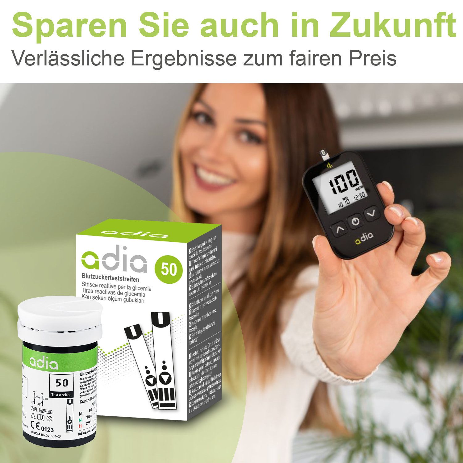 ADIA Blutzucker-Teststreifen adia Blutzuckerteststreifen, 50 Stück, 50-tlg.