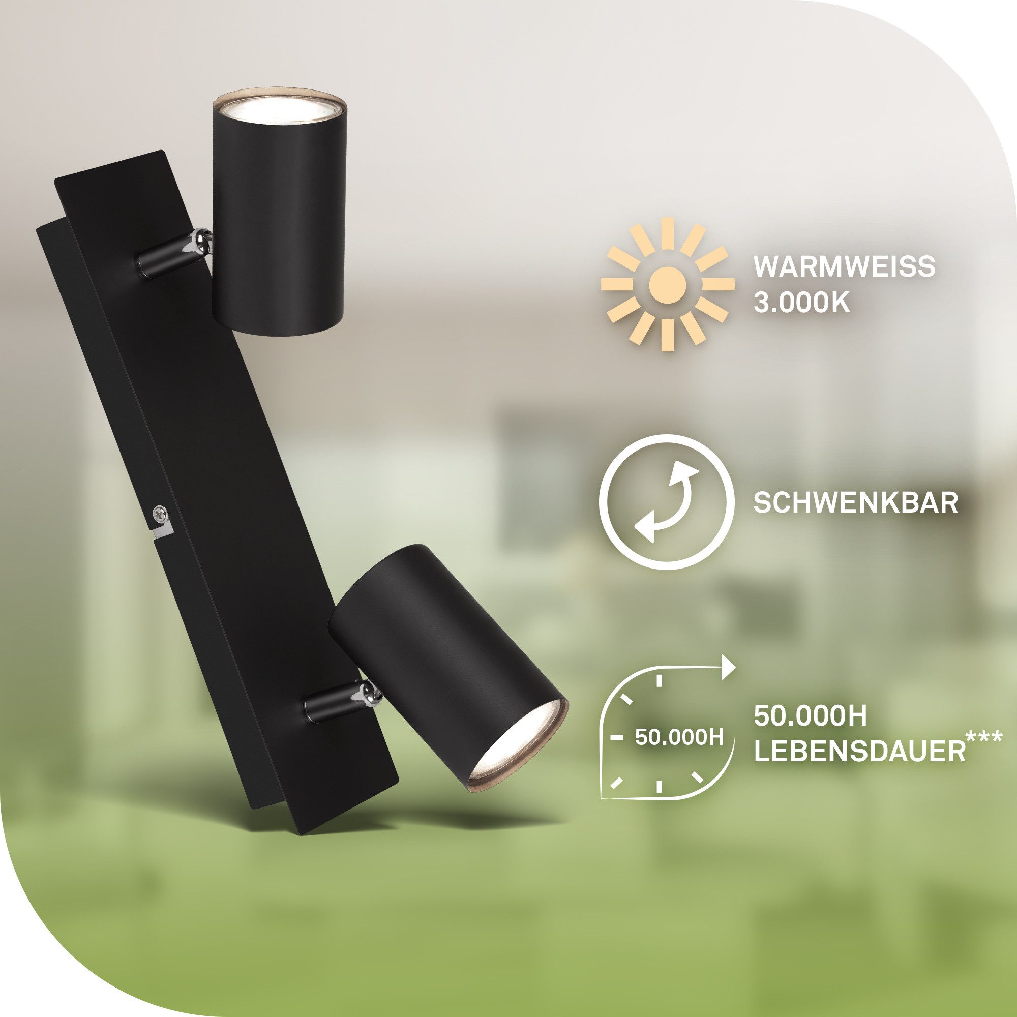 Briloner Leuchten Deckenspot LED Wandlampe Innen Wohnzimmer GU10, Energieeffizient inkl. Leuchtmittel, ohne Leuchtmittel, 2700K - Extra - Warmweiß, Wandlampe, 12x8x12,3cm, Schwarz, max.40W, GU10, Innen, Wohnzimmer