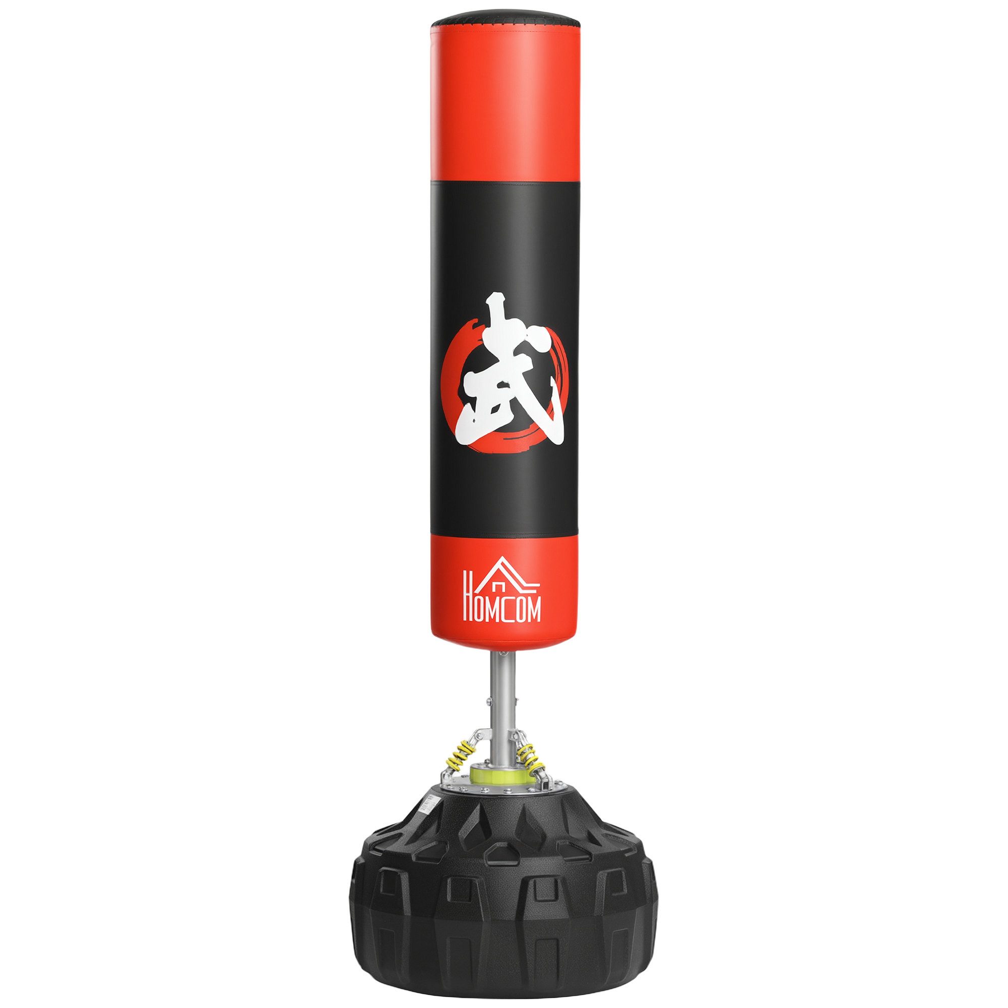 HOMCOM Standboxsack Freistehender Boxtrainingsgerät Training mit Saugfuß (Boxassistent, 1-tlg., Boxpartner), Schwarz+Rot, 60x60x180 cm