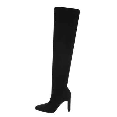 Ital-Design Damen Abendschuhe Party & Clubwear Overkneestiefel Blockabsatz High-Heel Stiefel in Schwarz