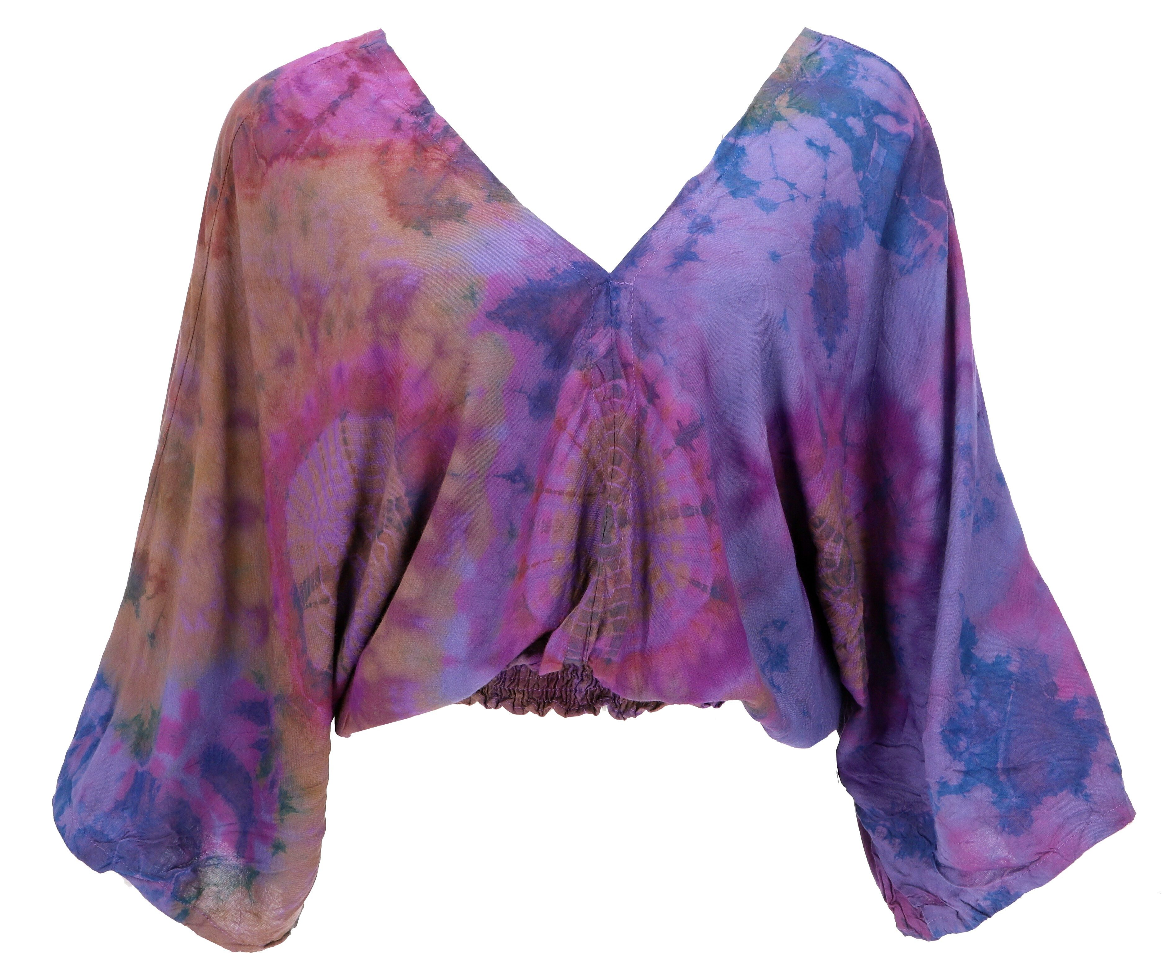 Guru-Shop Longbluse Luftige Batikbluse, Boho Sommerbluse - violett Boho günstig online kaufen