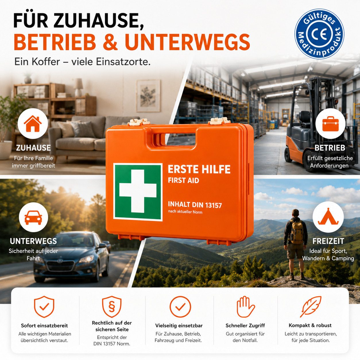 Praktikraft KFZ-Verbandtasche Erste-Hilfe-Koffer mit Wandhalterung und Verbandmaterialien, (Set, 1 St) – Bild 5 von 5