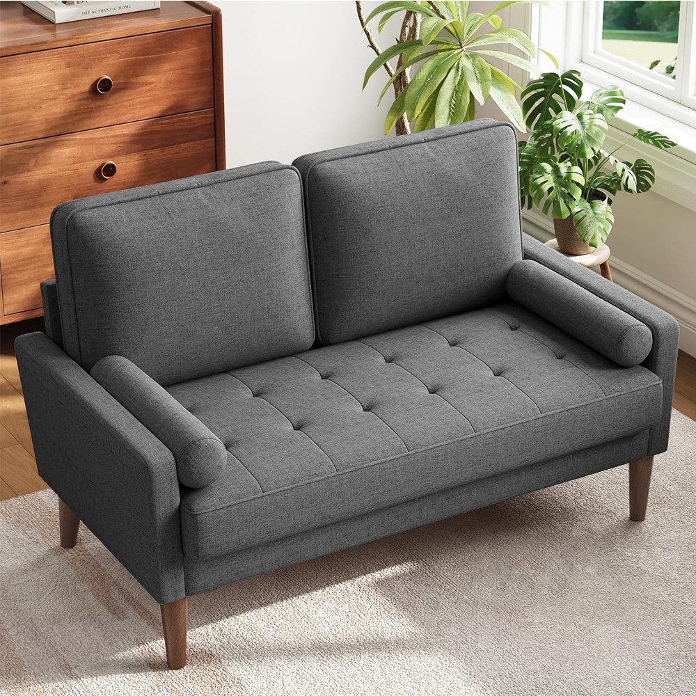 Mihtrov Sofa 2-Sitzer Sofa aus Leinenstoff mit Armlehnen und Kissen 121x77x günstig online kaufen