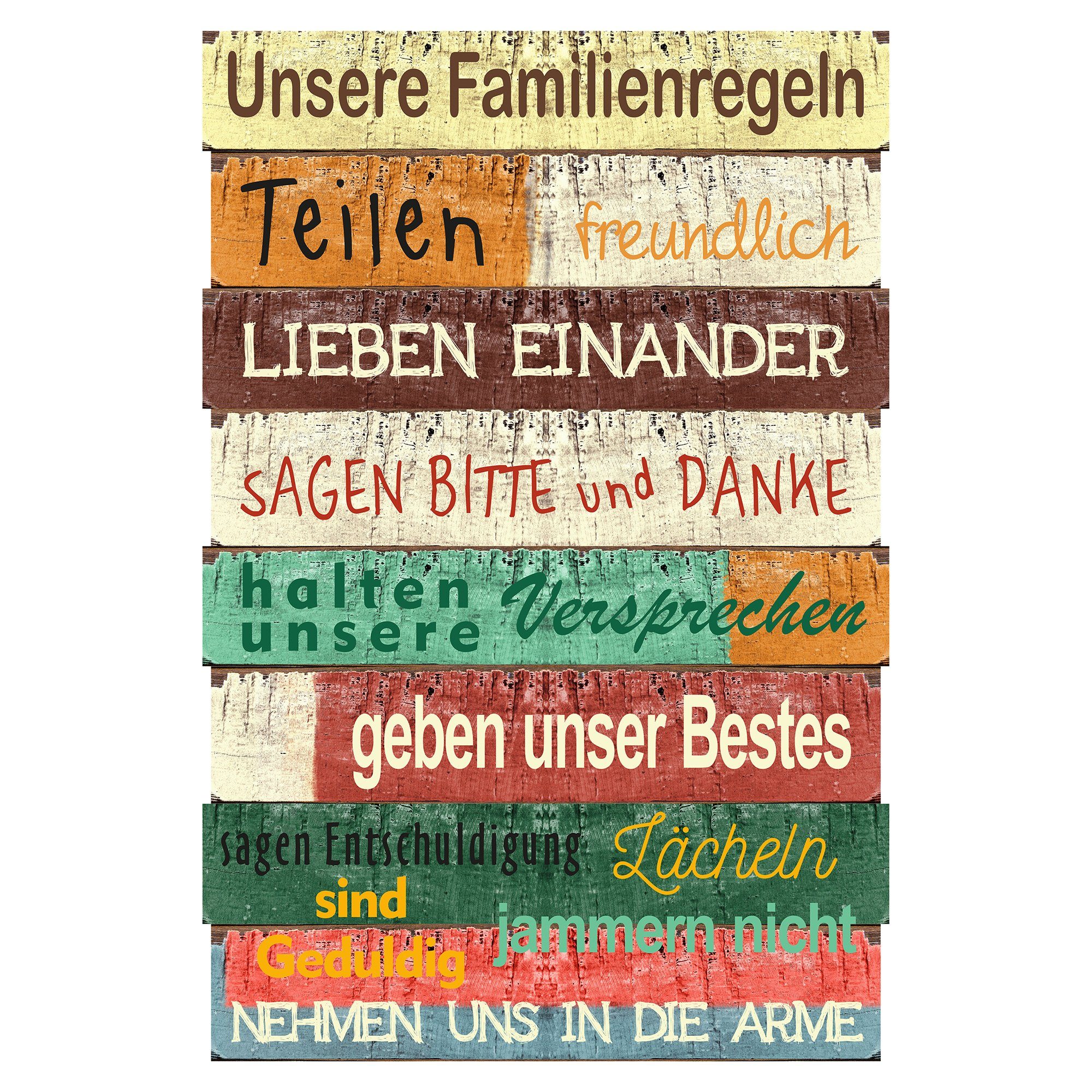 CEPEWA Kunstdruck Bild "Unsere Familienregeln" Plankenschild, günstig online kaufen