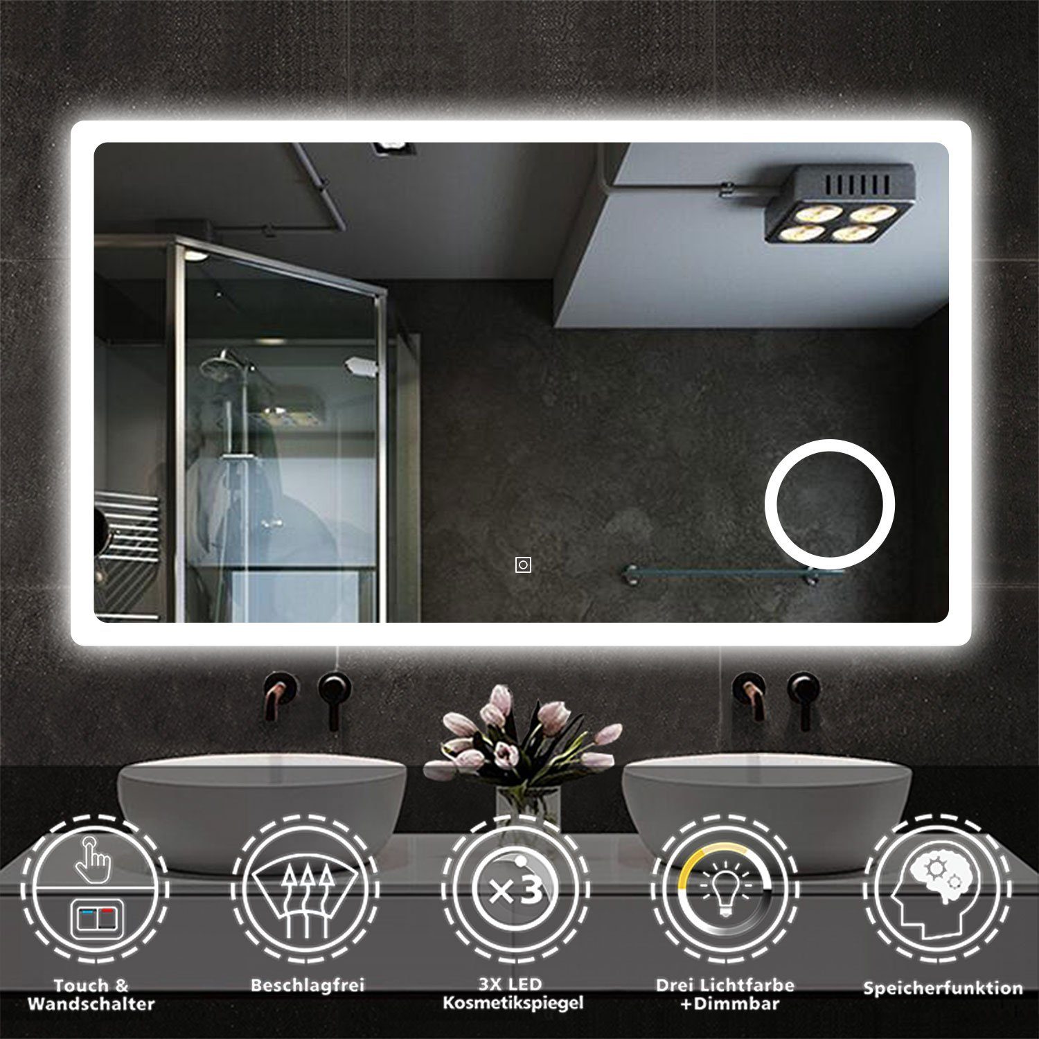duschspa Badspiegel Wandspiegel Badezimmerspiegel mit LED Beleuchtung, LED günstig online kaufen