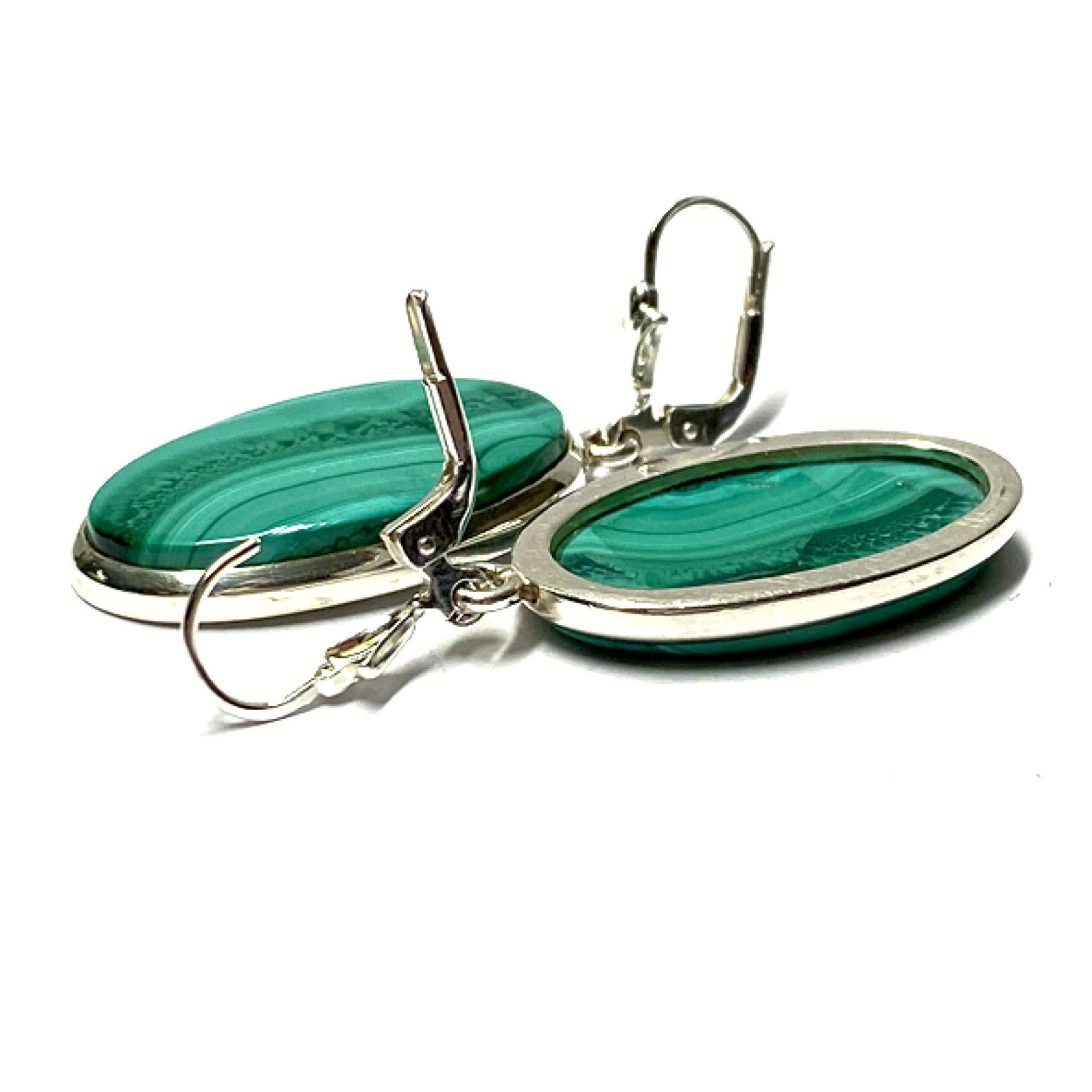 Edelschmiede925 Silberring Ohrring 925 Malachit Cabochon oval Ohrhänger Ohrschmuck