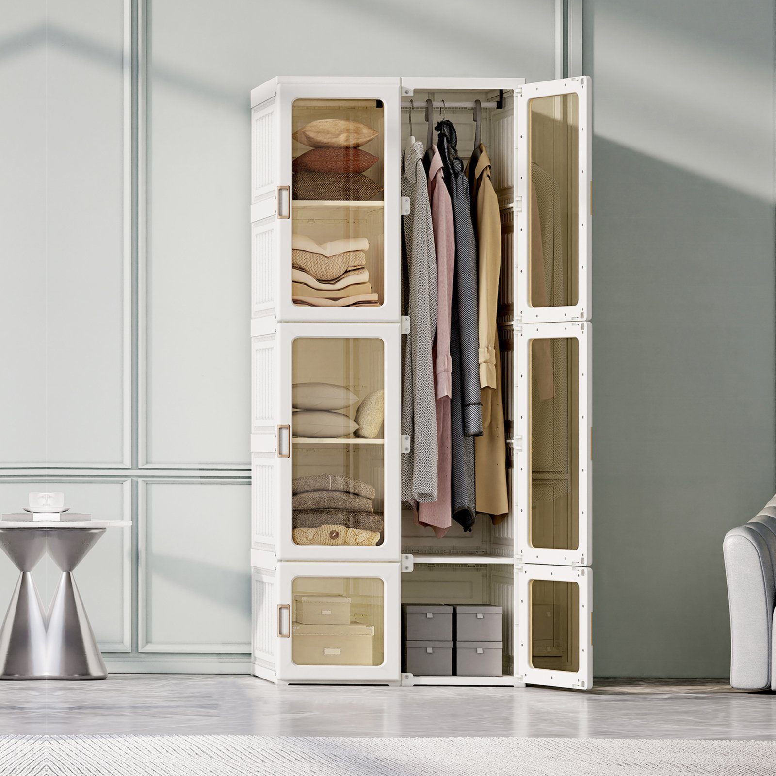 SEEZSSA Kleiderschrank Faltbarer Kleiderschrank,Garderobenschrank,Hochschrä günstig online kaufen