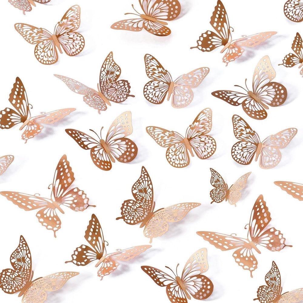 TUWENA 3D-Wandtattoo 48 Schmetterlinge Deko, Schmetterlinge Aufkleber Dekoration Wandtattoo, Abnehmbare Schmetterling Wandaufkleber 48 Stück, 4 Stile, 3 Größen