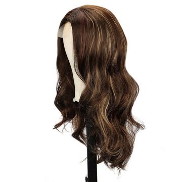 AUKUU Kostüm-Perücke Kleine Spitzenperücke für Damen gemischte Farben, mittlerer Scheitel großes gewelltes langes lockiges Haar