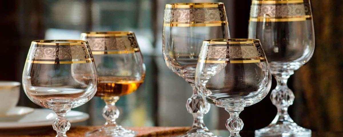 Crystalex Likörglas Claudia Exclusive 50 ml 6er Set, 6-tlg., Kristallglas, Goldrand und Platinrand mit Gravur