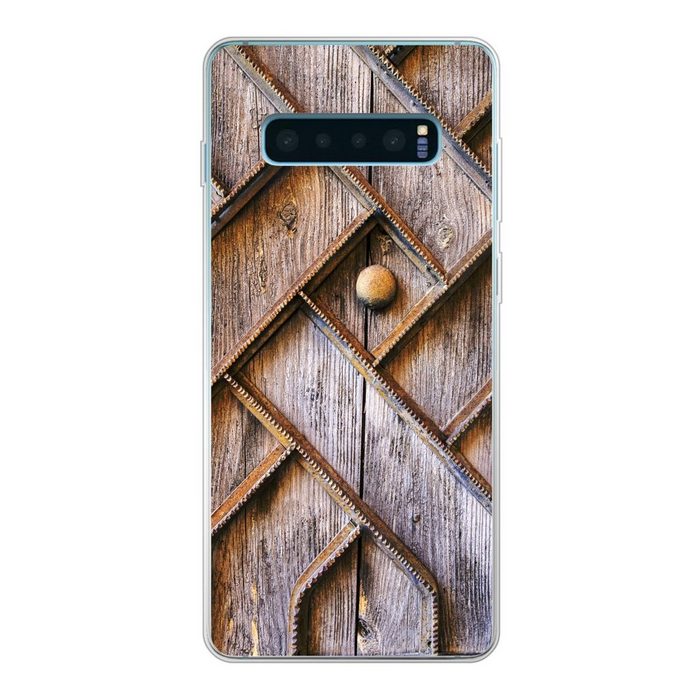 MuchoWow Handyhülle Holztür mit einer Eisenstruktur Phone Case Handyhülle Samsung Galaxy S10 Lite Silikon Schutzhülle