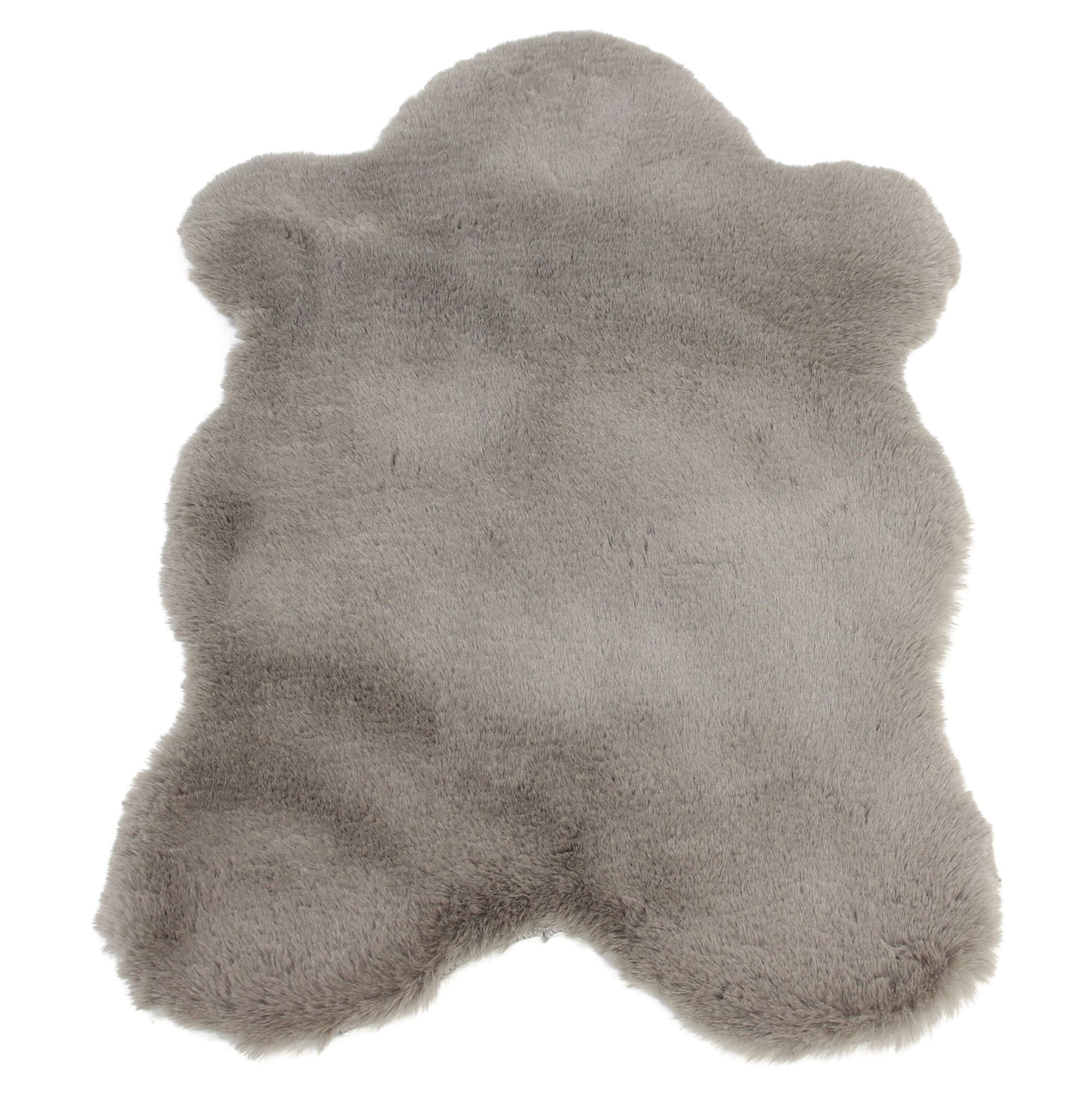 Dekoleidenschaft Fellteppich "Taupe" Kunstfell 90x60 cm grau-braun, Dekofell, Teppich, Stuhlauflage, künstliches Lammfell