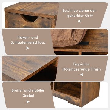 COSTWAY Schuhbank, mit Sitzkissen, Stauraum & Schublade, Holz, 80cm, braun