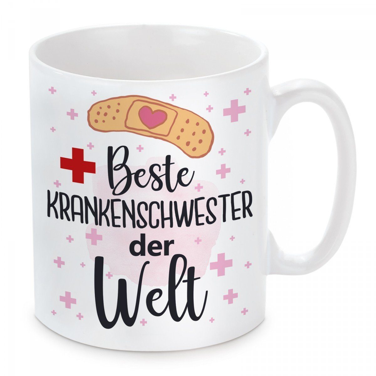 Herzbotschaft Tasse Kaffeebecher mit Motiv Beste Krankenschwester der Welt, Keramik, Kaffeetasse spülmaschinenfest und mikrowellengeeignet