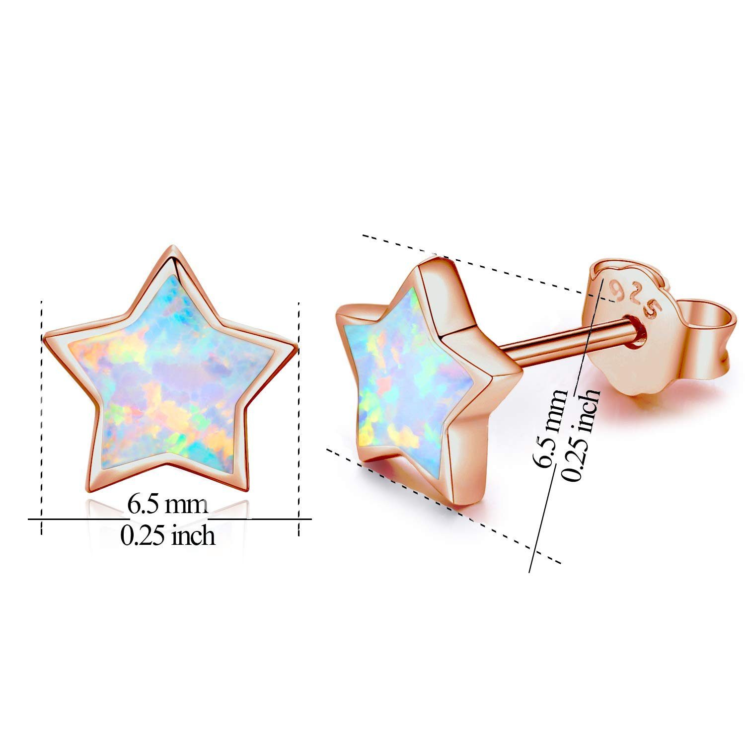 POCHUMIDUU Paar Ohrstecker für Rosegold Damen Geschenk Ohrringe Silber Sterne Knorpel Silber Mädchen 925 für Ohrringe (2-tlg), Creolen Schmuck Kinder Opal Sterling