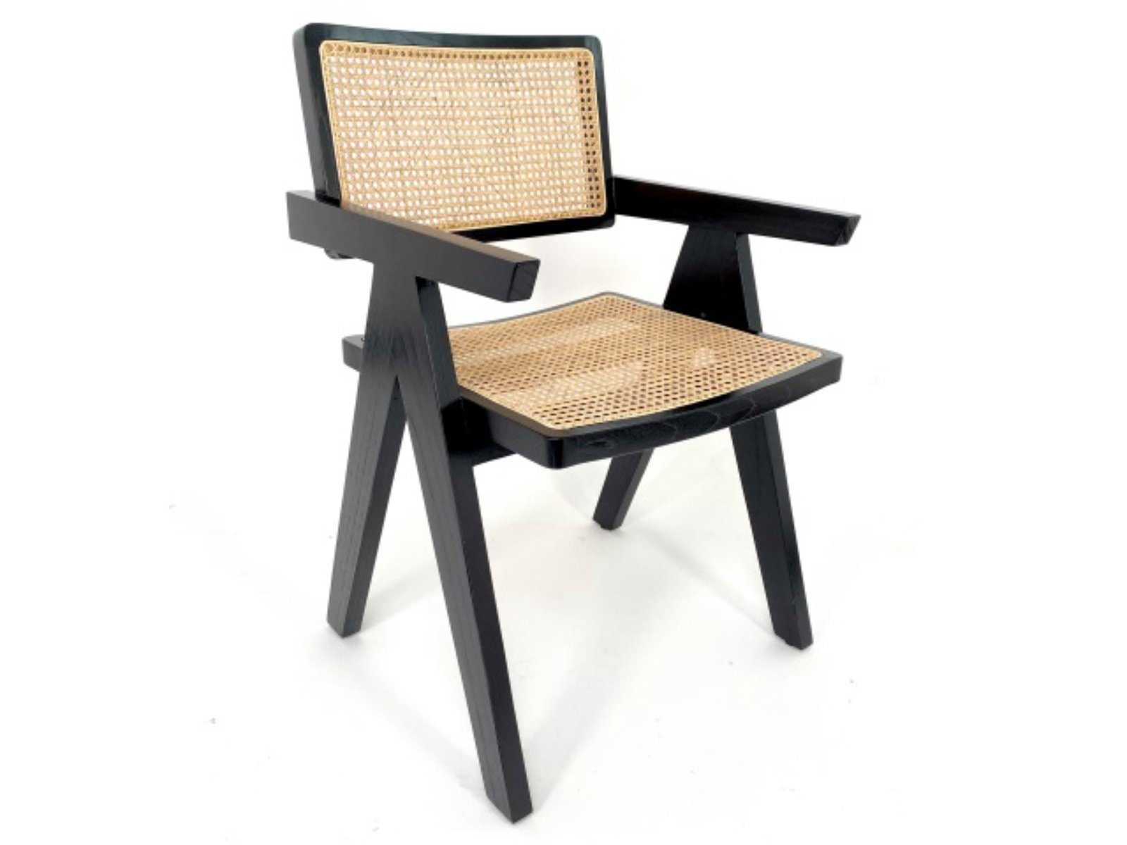 Van der Leeden Rattanstuhl Holzstuhl Geflecht Rattan Schwarz Büro Dinner (1 St), Stuhl, Handarbeit, Korbstuhl, Design