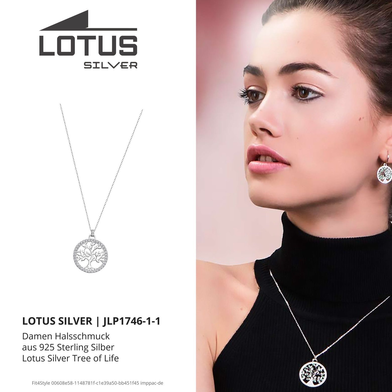 LOTUS SILVER Silberkette LOTUS Silver Lebensbaum Halskette (Halskette), Halskette Lebensbaum ca 42cm, 925 Sterling Silber, Farbe: weiß, silber