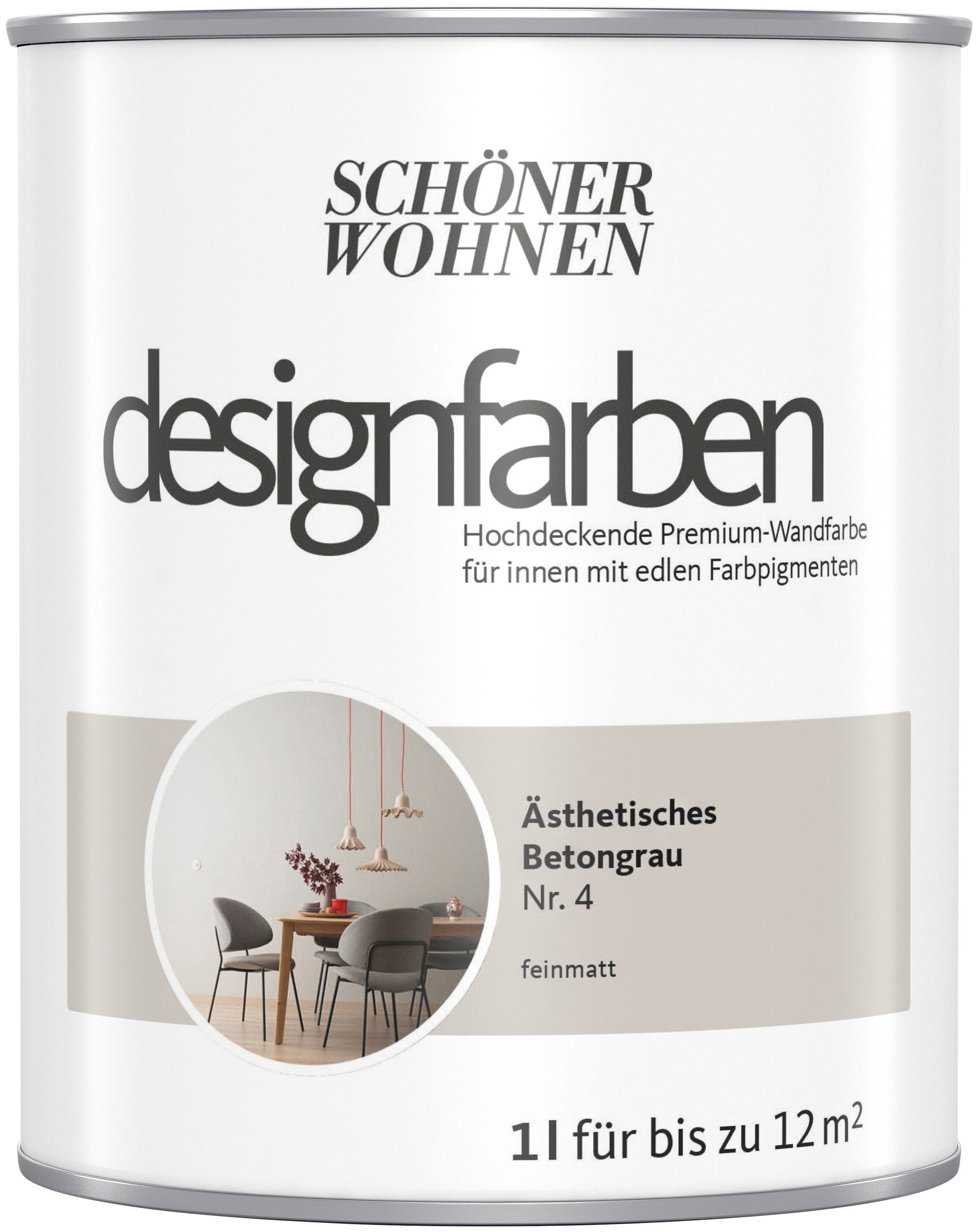 SCHÖNER WOHNEN FARBE Wand- und Deckenfarbe designfarben, hochdeckende Premium-Wandfarbe, Farbwelt grau