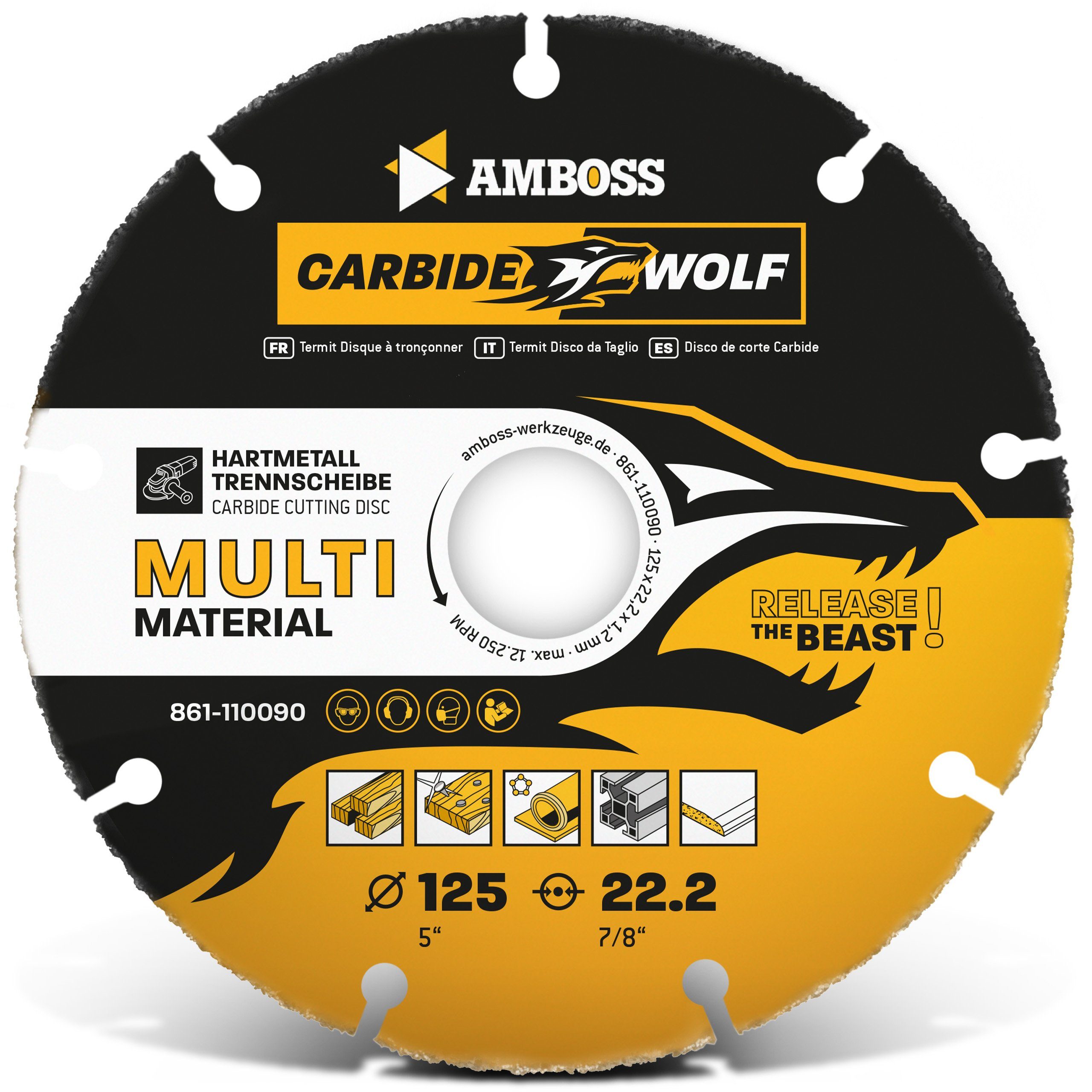 Kreissägeblatt mm Trennscheibe Werkzeuge Carbide HM (Bohrung) Amboss - x Amboss Wolf (Dicke) 22.2 mm 125 1.2 x, 1.2