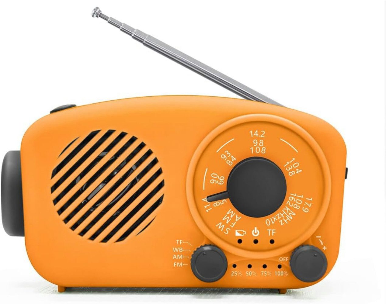 Adler Tragbare Solar Power Bank Radio 2000mAh LED Taschenlampe Orange Notfallradio (Solar, AM/FM/WB, 2000 mAh Akku für lange Nutzung)