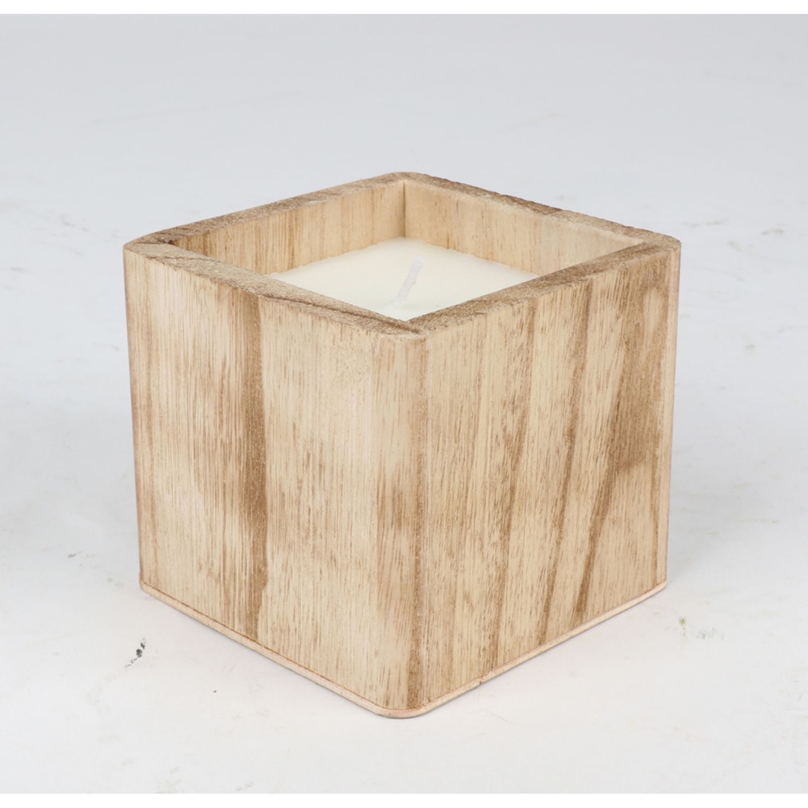 BURI Tafelkerze Holzwürfel Citronellakerze 10×10×9 cm – 2-Docht