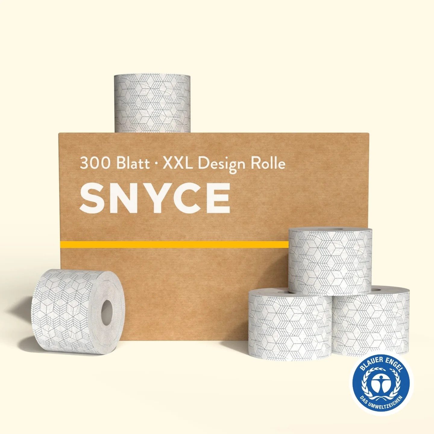 SNYCE Toilettenpapier NiceCube mit modernem Design-Aufdruck - 3-lagig mit 300 Blatt je Rolle (15-St)