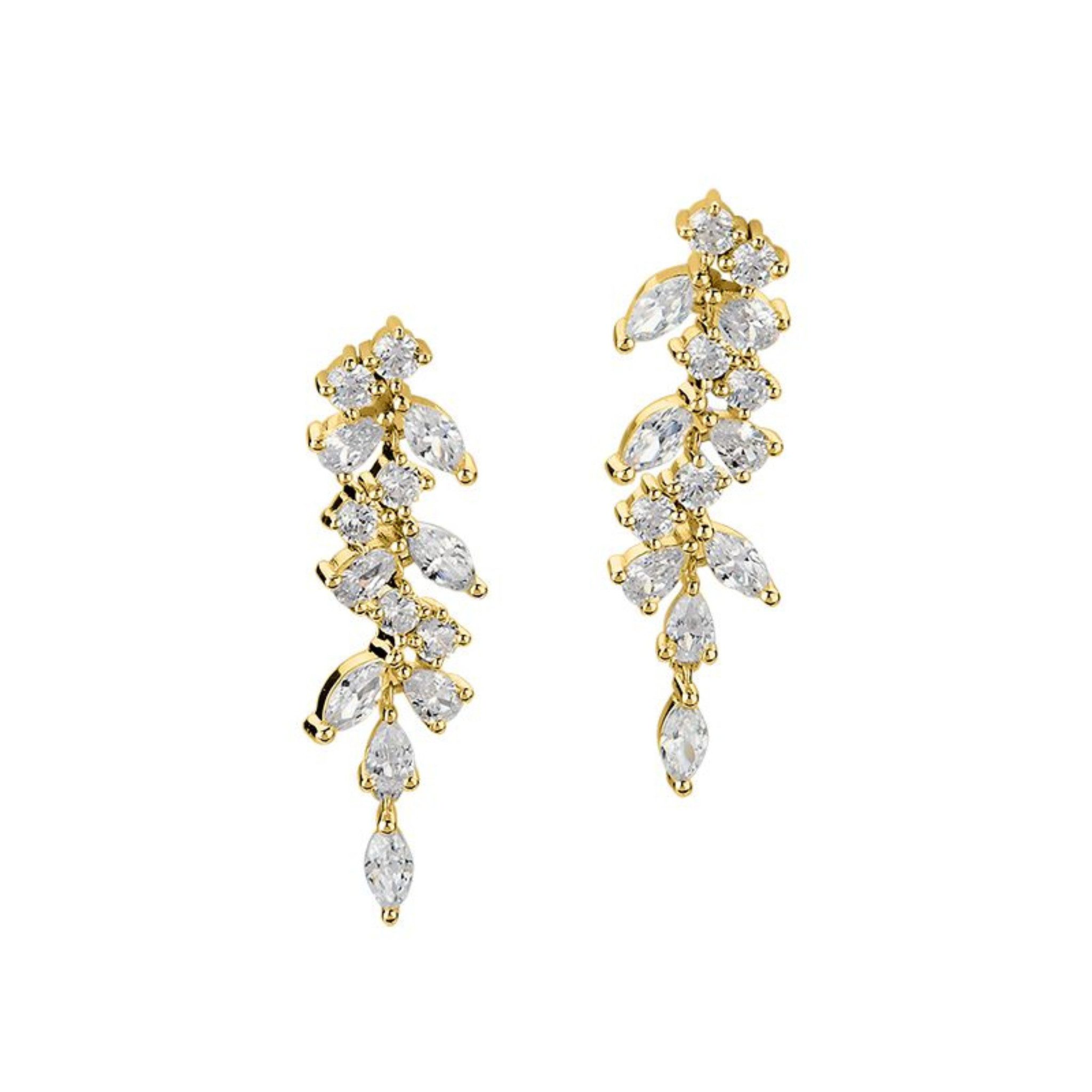 CEM Paar Ohrhänger 5-215749-001, Zirkonia, Blattgruppierung, Vergoldet