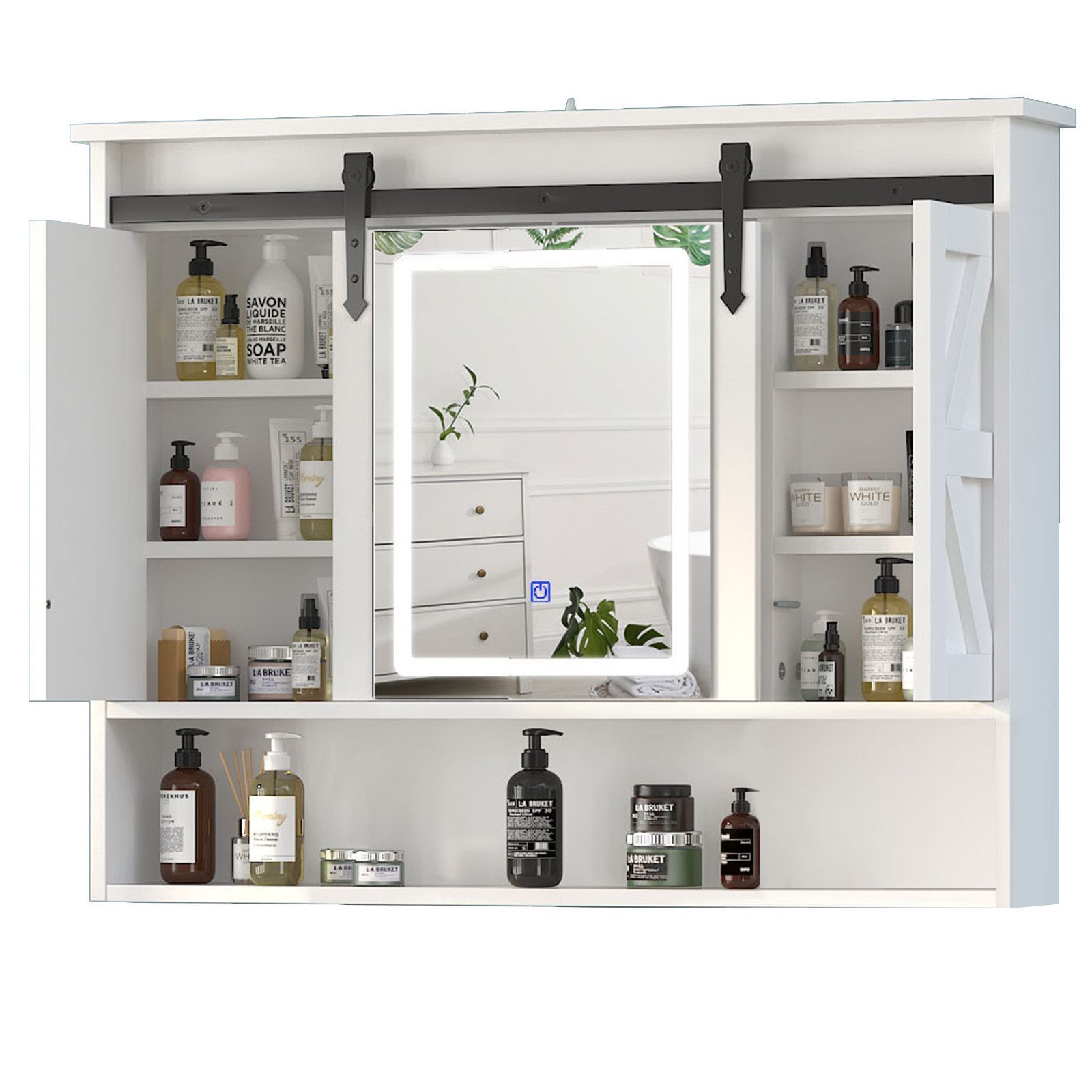 radelldar Badezimmerspiegelschrank mit LED-Beleuchtung, Medizinschrank 80×13×75 cm (1-St) Wandschrank mit Schiebespiegeltür