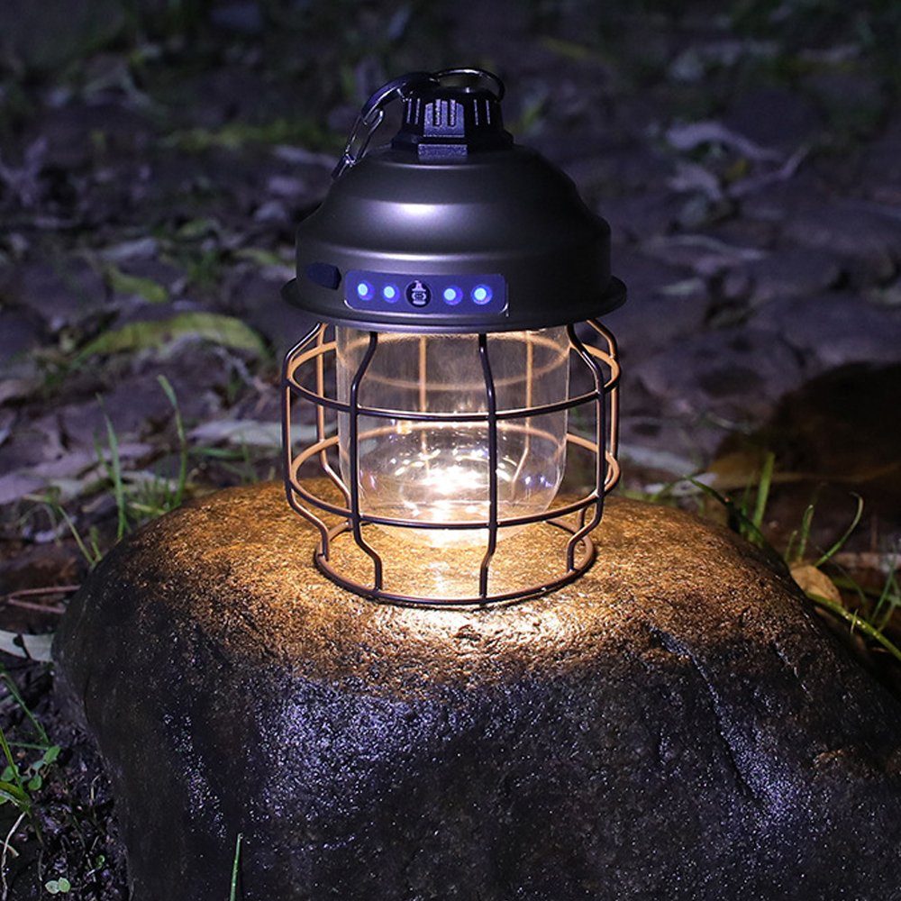 Devenirriche Taschenlampe Campinglampe Aufladbar, Retro Camping Laterne-Stufenlos Helligkeit